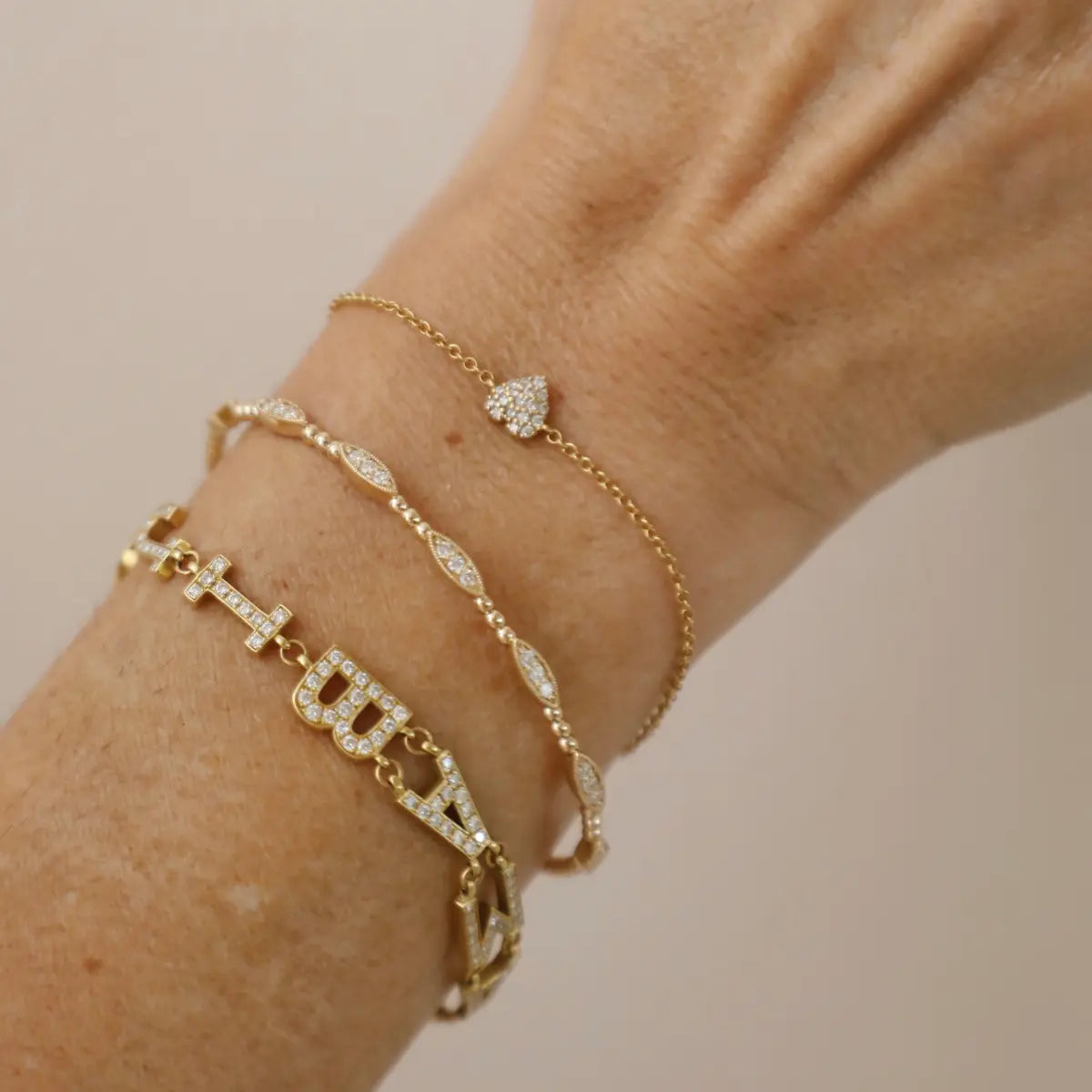 Marquise Shaped & Gold Bead Flexible Bangle Mama Bijoux Fine Jewelry 14k yellow gold natural diamonds
