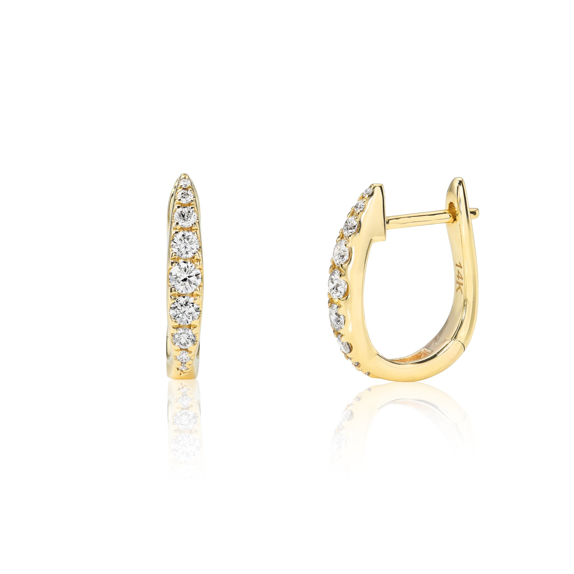 Medium Graduating Diamond Fish Hook Huggies-Earrings-Mama Bijoux-[14kgold]-[diamonds]-[heirloom_quality]-MamaBijoux