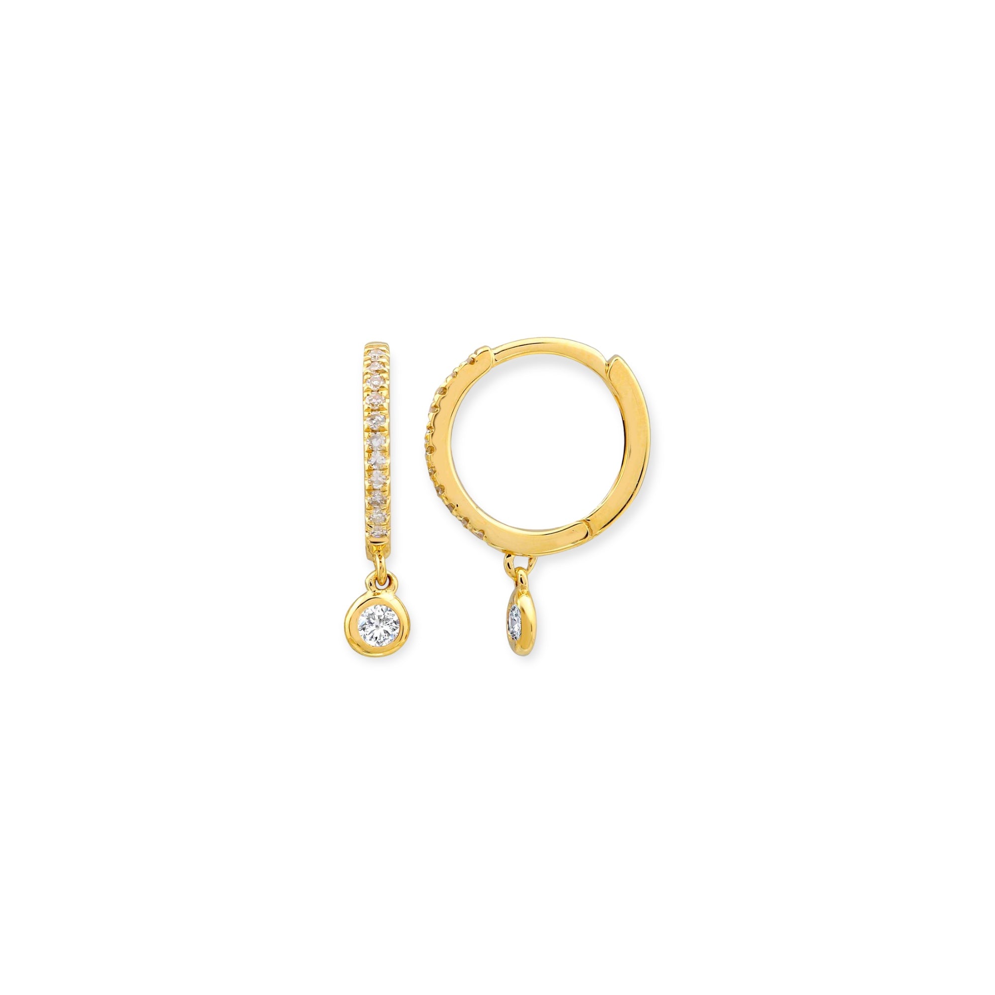 Mini Bezel Set Diamond Drop Continuous Huggies-Earrings-Mama Bijoux-[14kgold]-[diamonds]-[heirloom_quality]-MamaBijoux