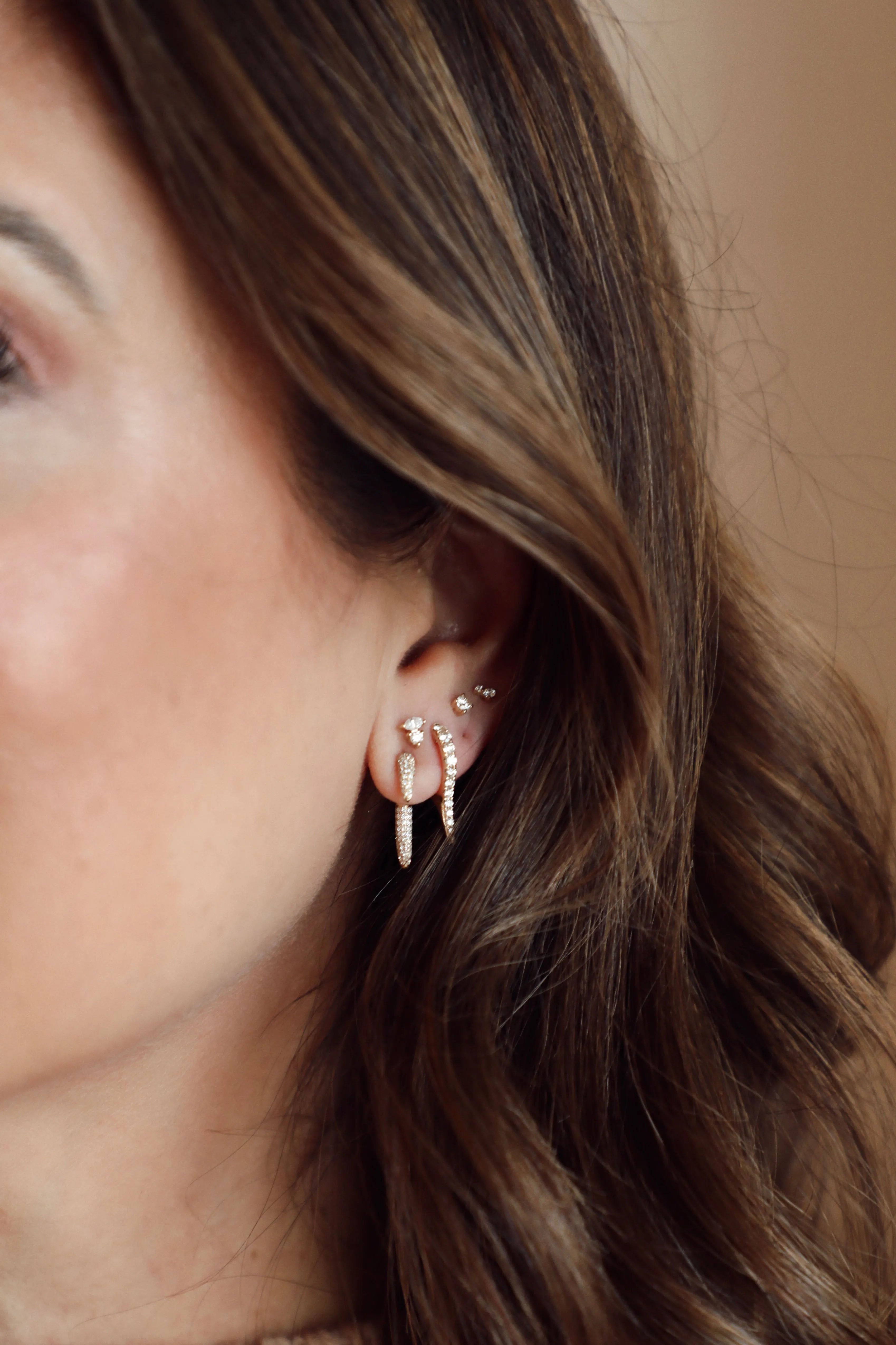 Mini Bijoux Dagger Diamond Huggie Earrings-Earrings-Mama Bijoux-[14kgold]-[diamonds]-[heirloom_quality]-MamaBijoux
