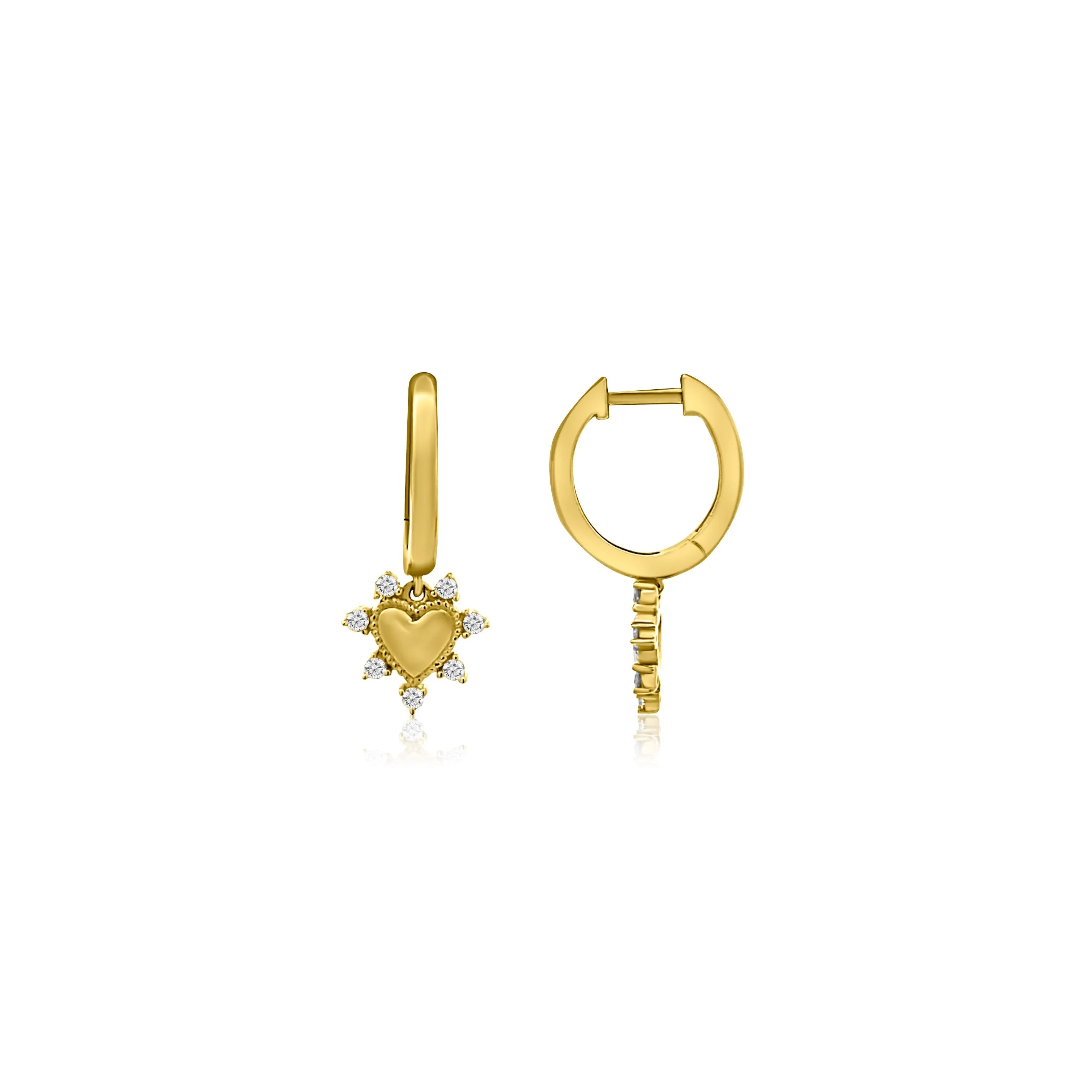 Mini Bijoux Goddess Heart Charm 14k Gold Huggies-Earrings-Mama Bijoux-[14kgold]-[diamonds]-[heirloom_quality]-MamaBijoux