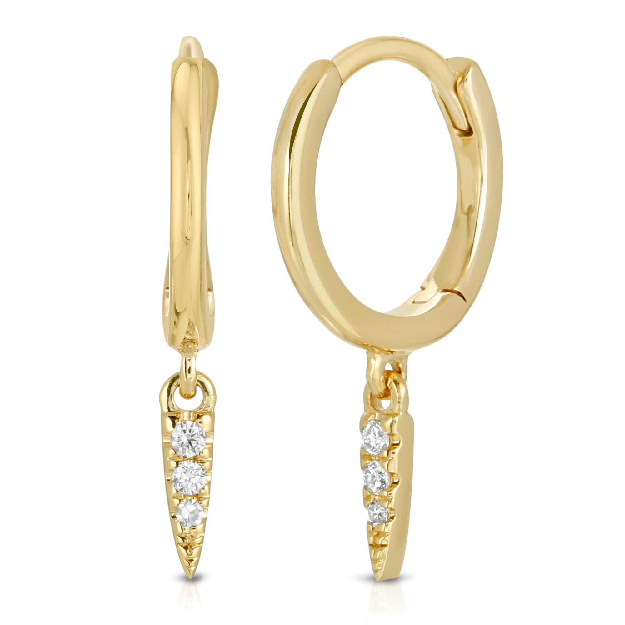 Mini Diamond Dagger Huggie-Earrings-Mama Bijoux-[14kgold]-[diamonds]-[heirloom_quality]-MamaBijoux