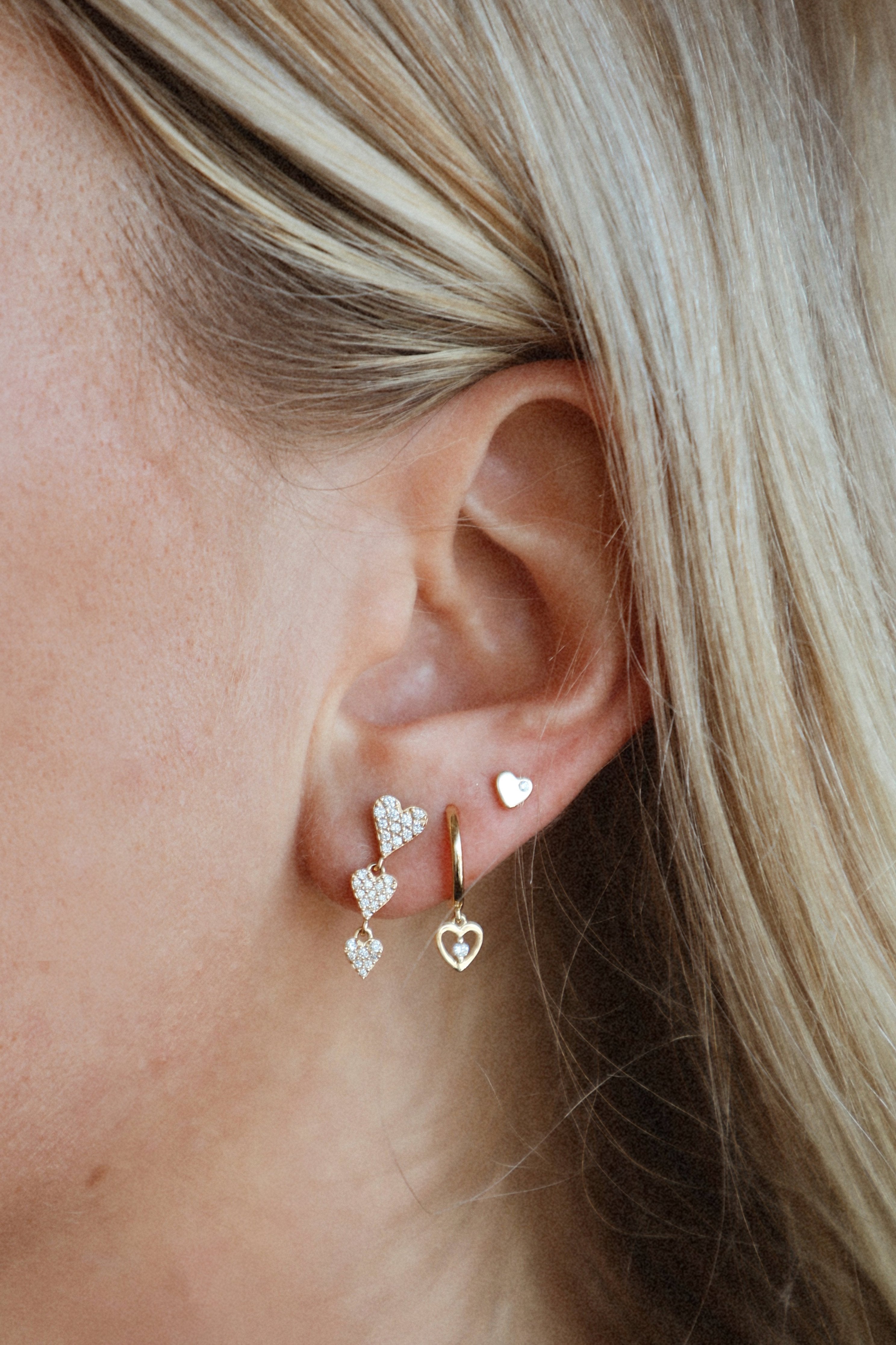 Mini Diamond Heart Drop Continuous Huggies-Earrings-Mama Bijoux-[14kgold]-[diamonds]-[heirloom_quality]-MamaBijoux