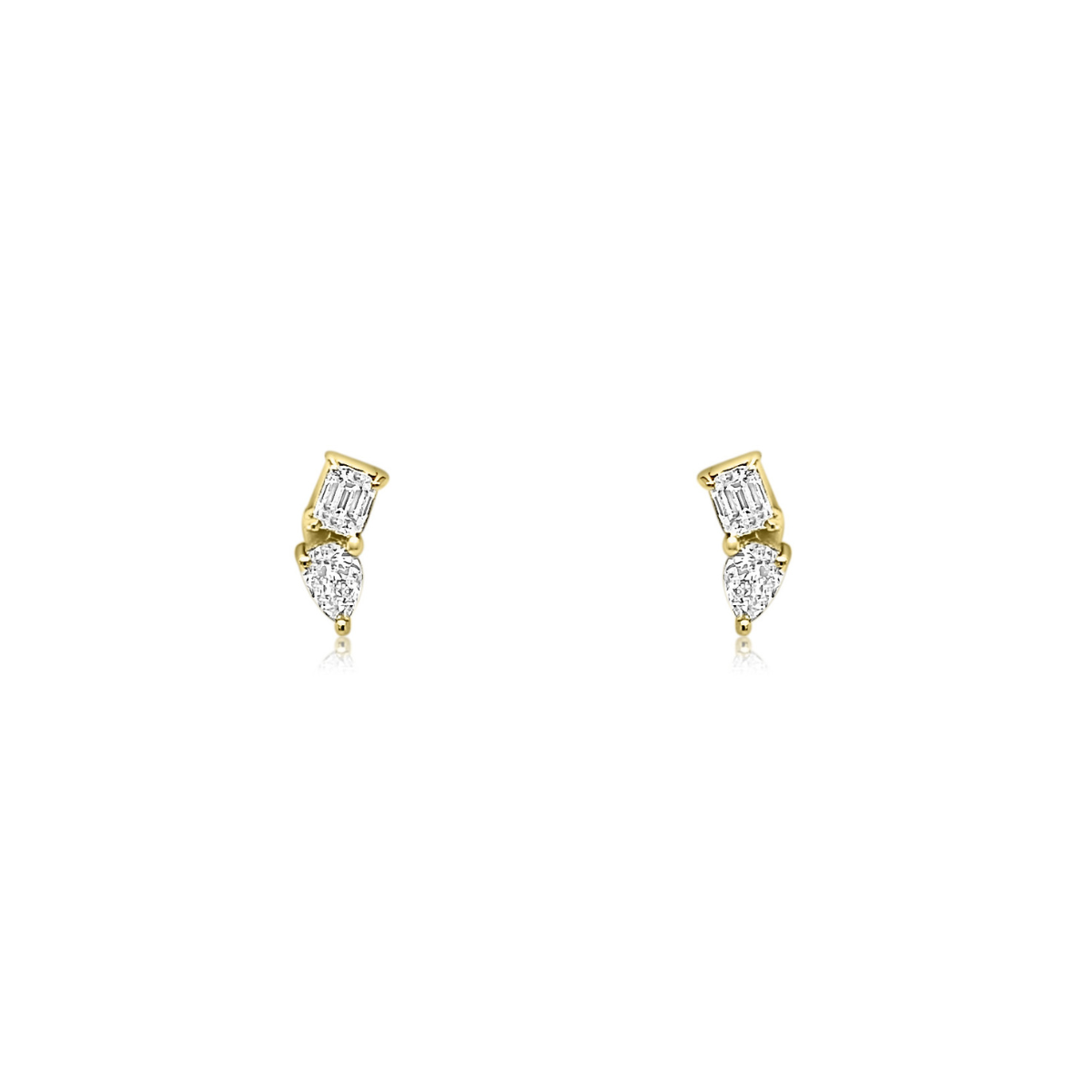 Mini Pear & Emerald Cut Diamond Stud Earrings-Earrings-Mama Bijoux-[14kgold]-[diamonds]-[heirloom_quality]-MamaBijoux