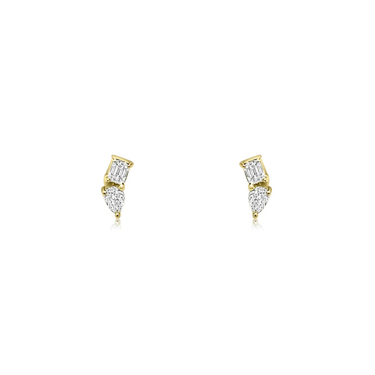 Mini Pear & Emerald Cut Diamond Stud Earrings-Earrings-Mama Bijoux-[14kgold]-[diamonds]-[heirloom_quality]-MamaBijoux