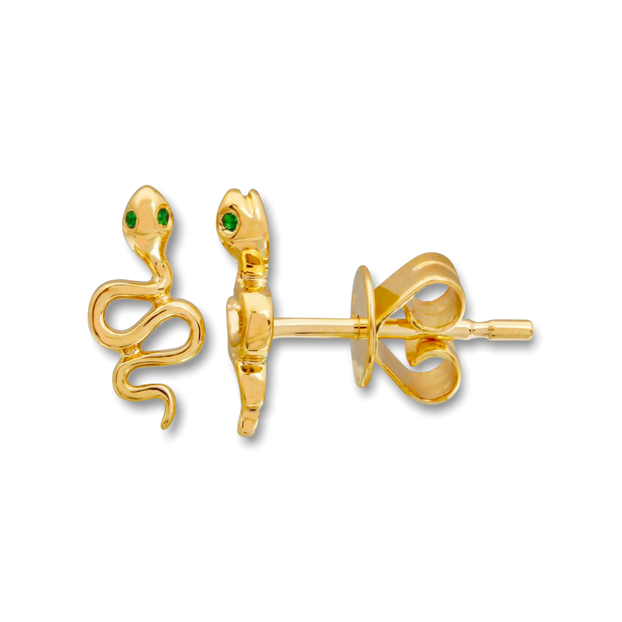 Mini Snake Studs (Emerald Eyes)-Earrings-Mama Bijoux-[14kgold]-[diamonds]-[heirloom_quality]-MamaBijoux