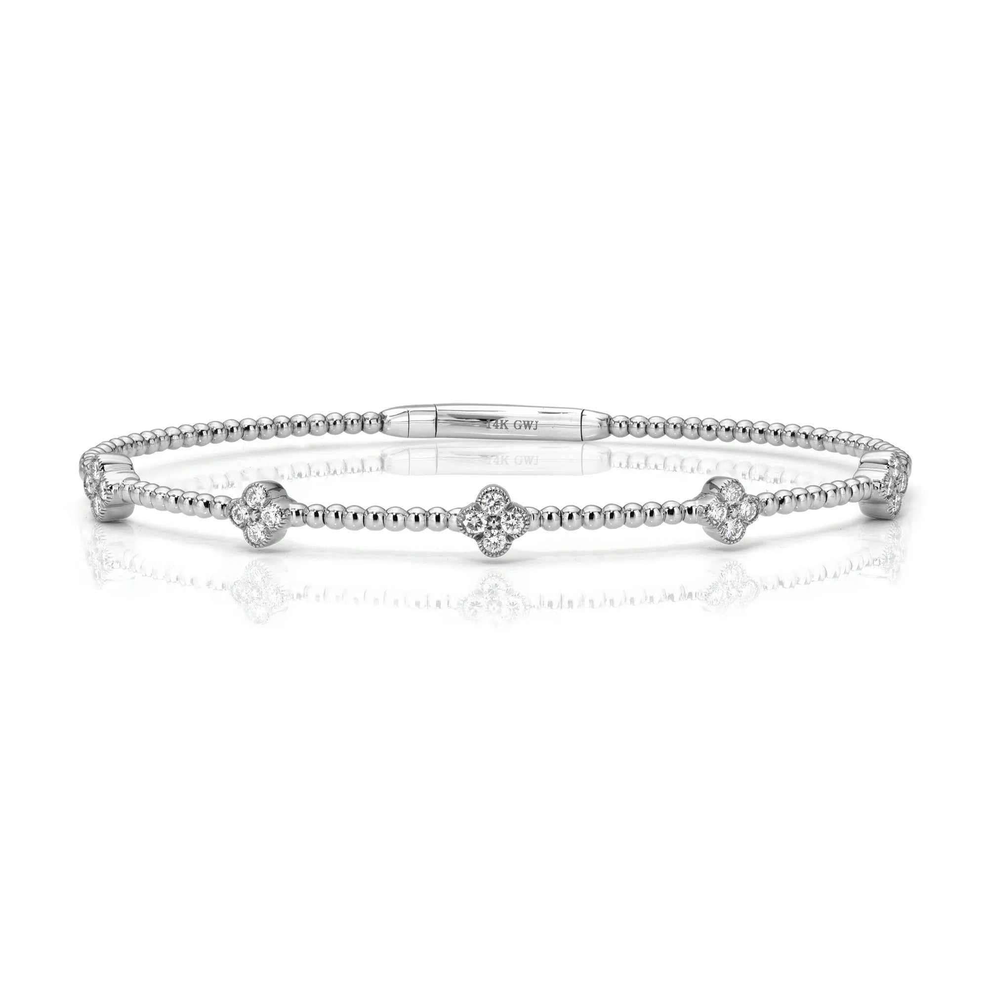 Mama Bijoux fine jewelry white gold and diamonds flexible bangle four leaf clover 