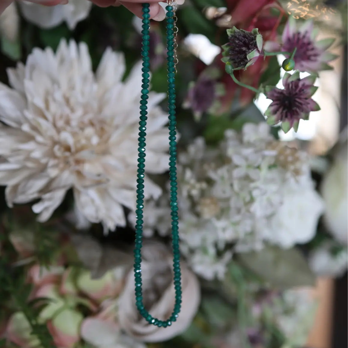 Mini Beaded Green Agate Necklace