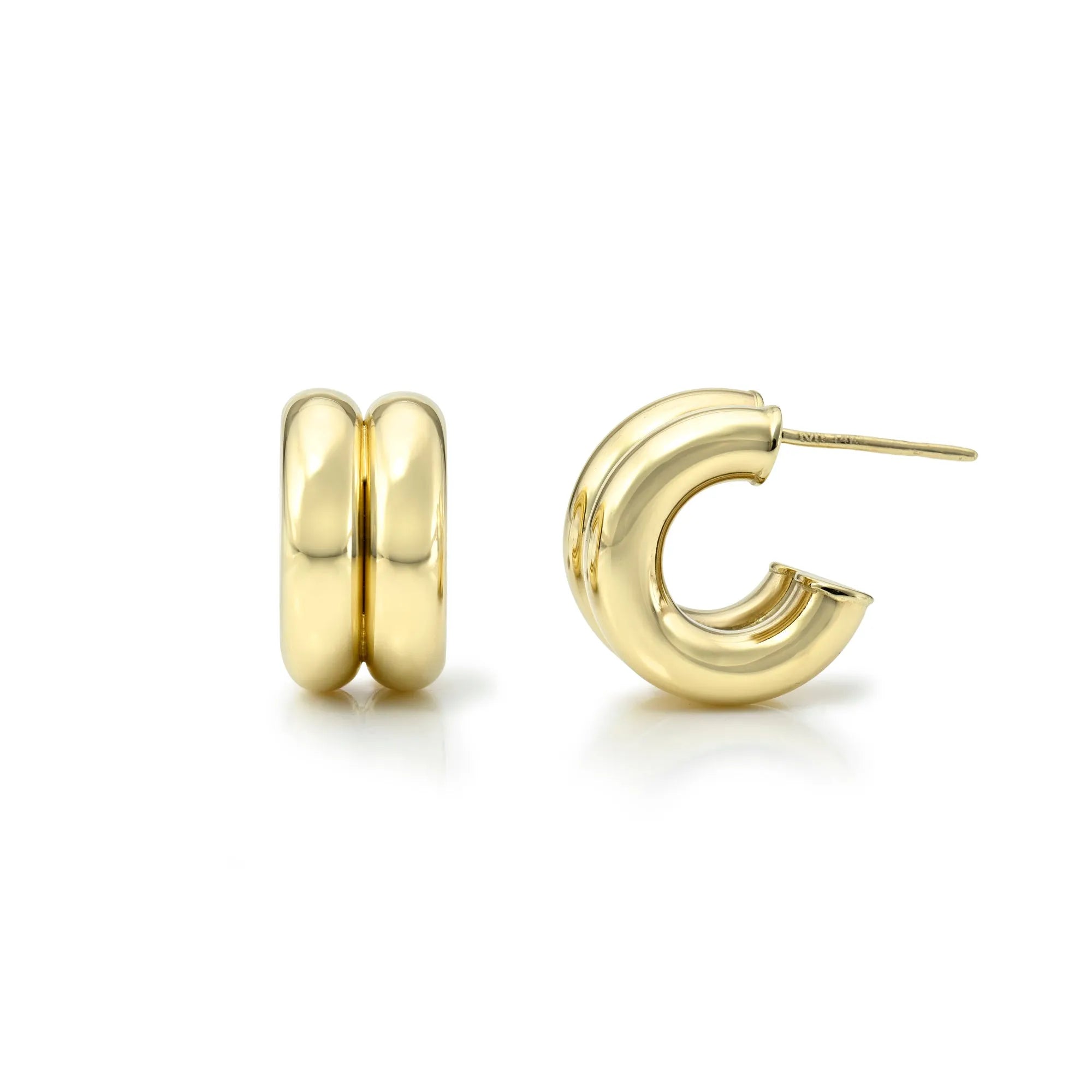 Mini Double Row Hailey Huggie Studs, Mama Bijoux Fine Jewelry, 14k yellow gold 