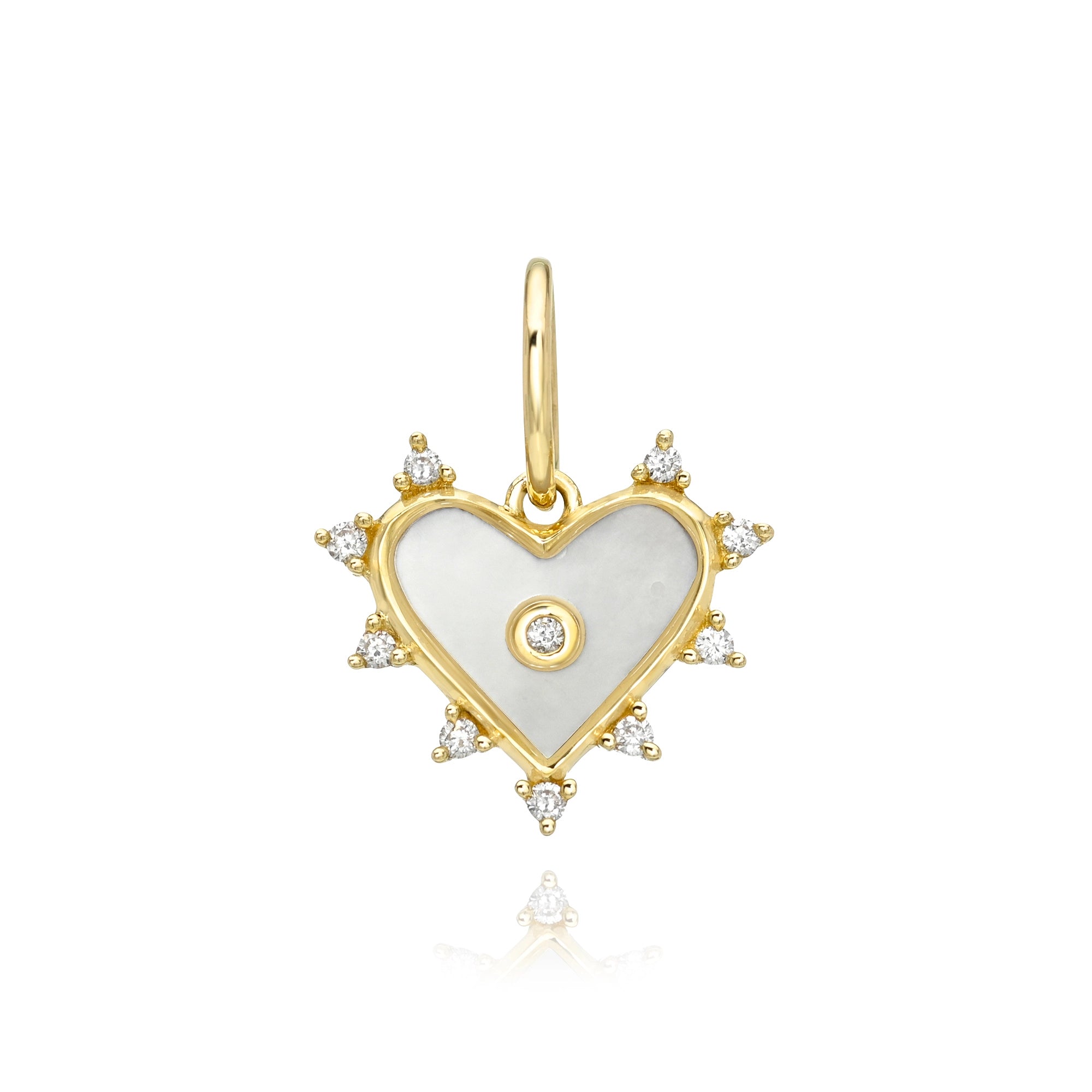 Mini Mother of Pearl Warrior Goddess Heart Charm Mama Bijoux Fine Jewelry 14k yellow gold natural diamonds 