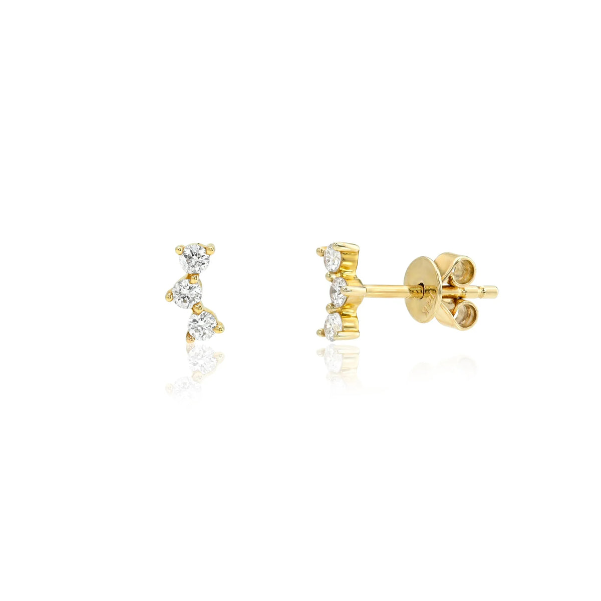 Mini Trio Curved Diamond Stud Earrings (Sold as Singles)-Earrings-Mama Bijoux
