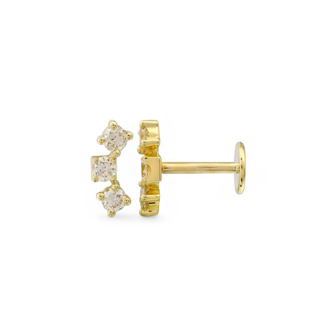 Mini Trio of Diamonds Crawler Stud Earrings - Flat Back 14k yellow gold natural diamonds Mama Bijoux fine jewelry 