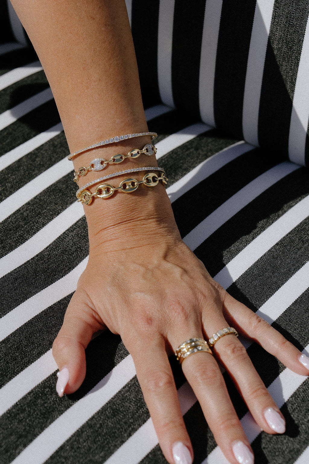 Mixed Gold & Diamond Pavé Mariner Link Bracelet-Bracelets-Mama Bijoux-[14kgold]-[diamonds]-[heirloom_quality]-MamaBijoux