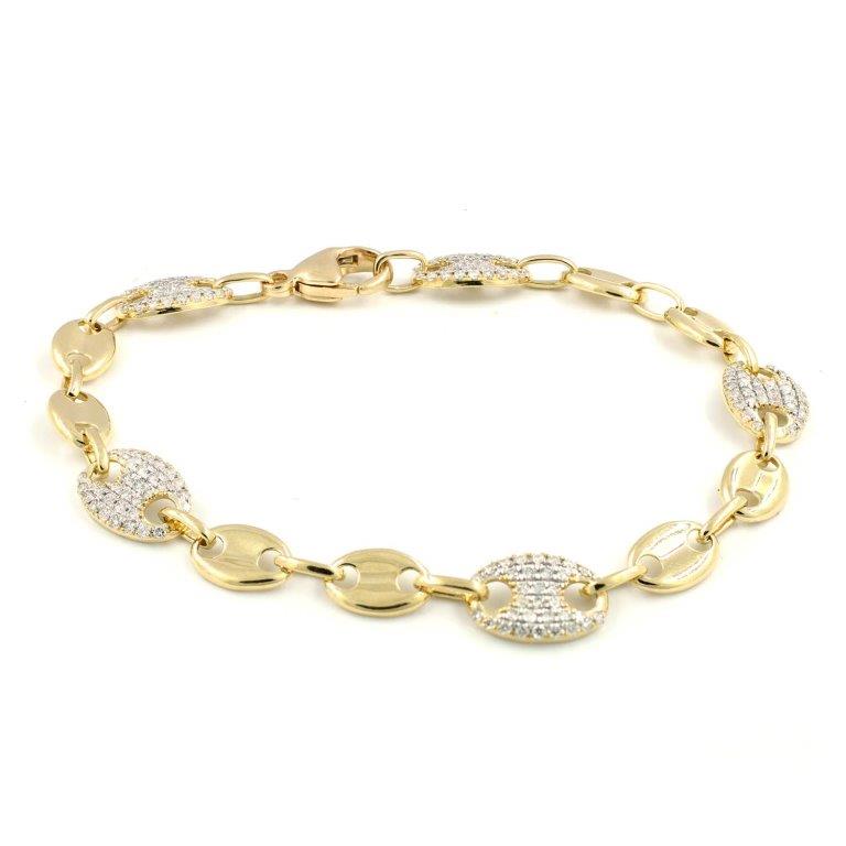 Mixed Gold & Diamond Pavé Mariner Link Bracelet-Bracelets-Mama Bijoux-[14kgold]-[diamonds]-[heirloom_quality]-MamaBijoux