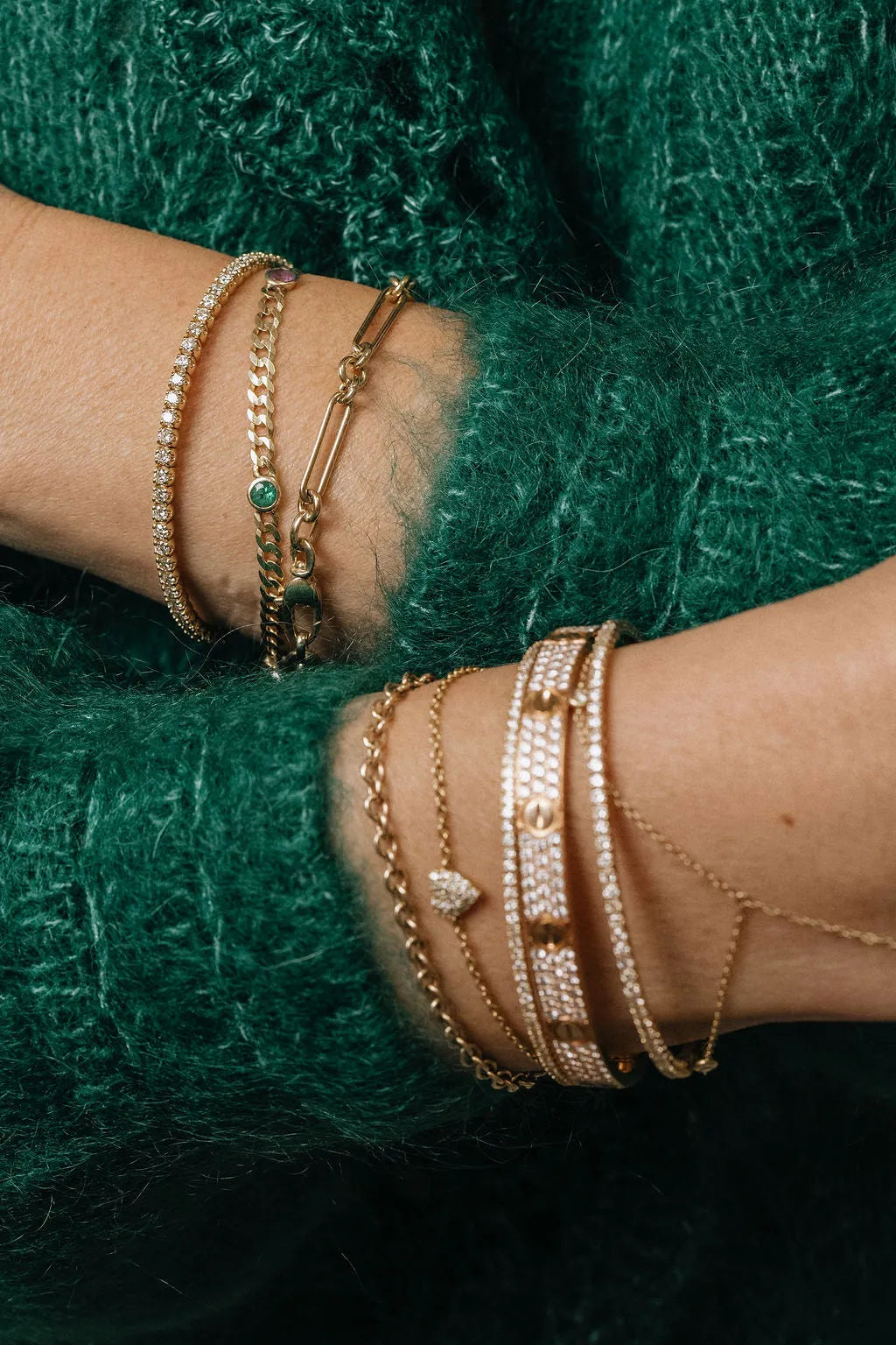 Mixed Round & Paperclip Chain Link Bracelet-Bracelets-Mama Bijoux-[14kgold]-[diamonds]-[heirloom_quality]-MamaBijoux