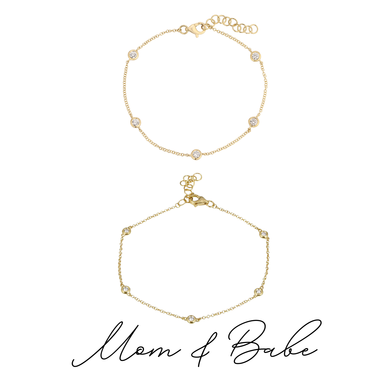 Mom & Babe Diamonds By The Yard Bracelet Set-Bracelets-Mama Bijoux-[14kgold]-[diamonds]-[heirloom_quality]-MamaBijoux