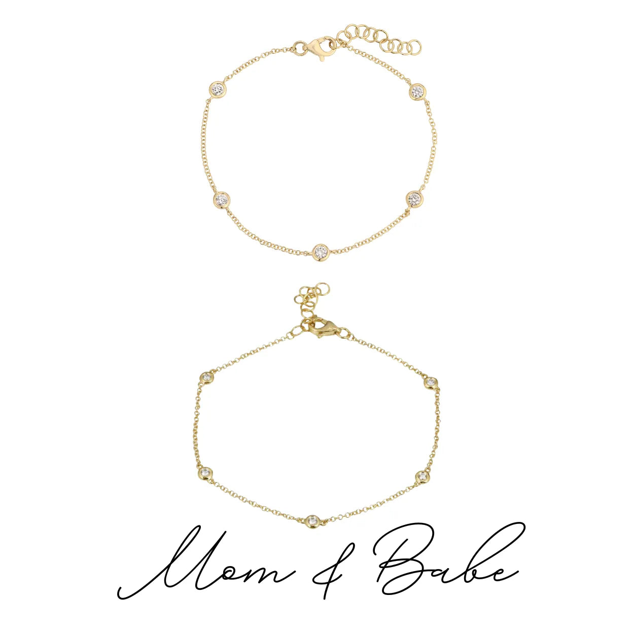Mom & Babe Diamonds By The Yard Bracelet Set-Bracelets-Mama Bijoux-[14kgold]-[diamonds]-[heirloom_quality]-MamaBijoux