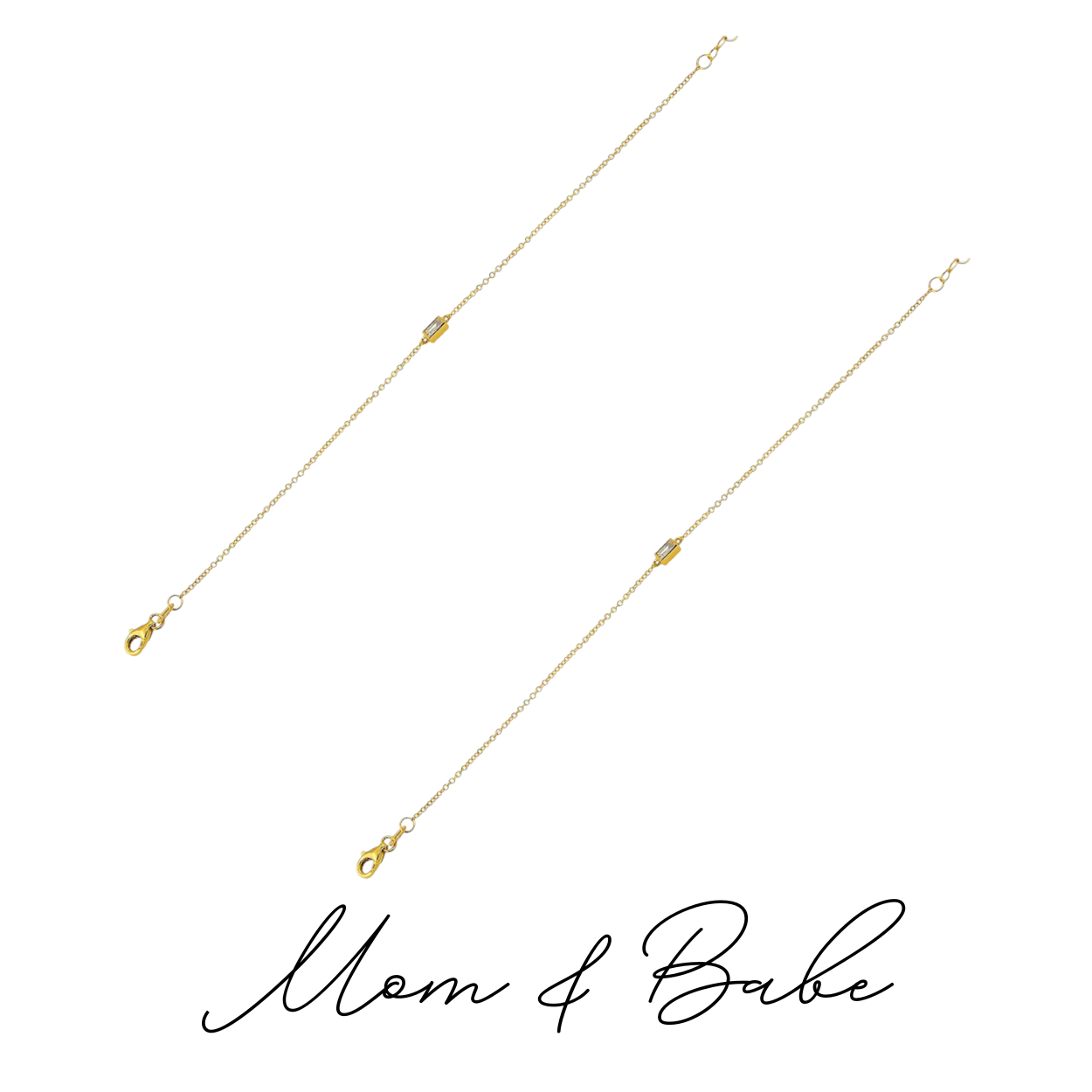 Mom & Babe Floating Baguette Diamond Bracelet Set-Bracelets-Mama Bijoux-[14kgold]-[diamonds]-[heirloom_quality]-MamaBijoux