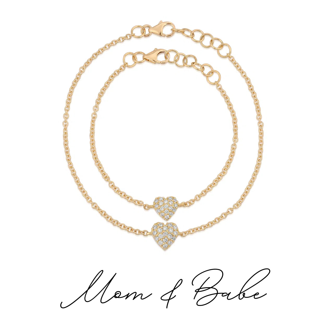 Mom & Babe Matching Diamond Heart Bracelet Set-Bracelets-Mama Bijoux-[14kgold]-[diamonds]-[heirloom_quality]-MamaBijoux