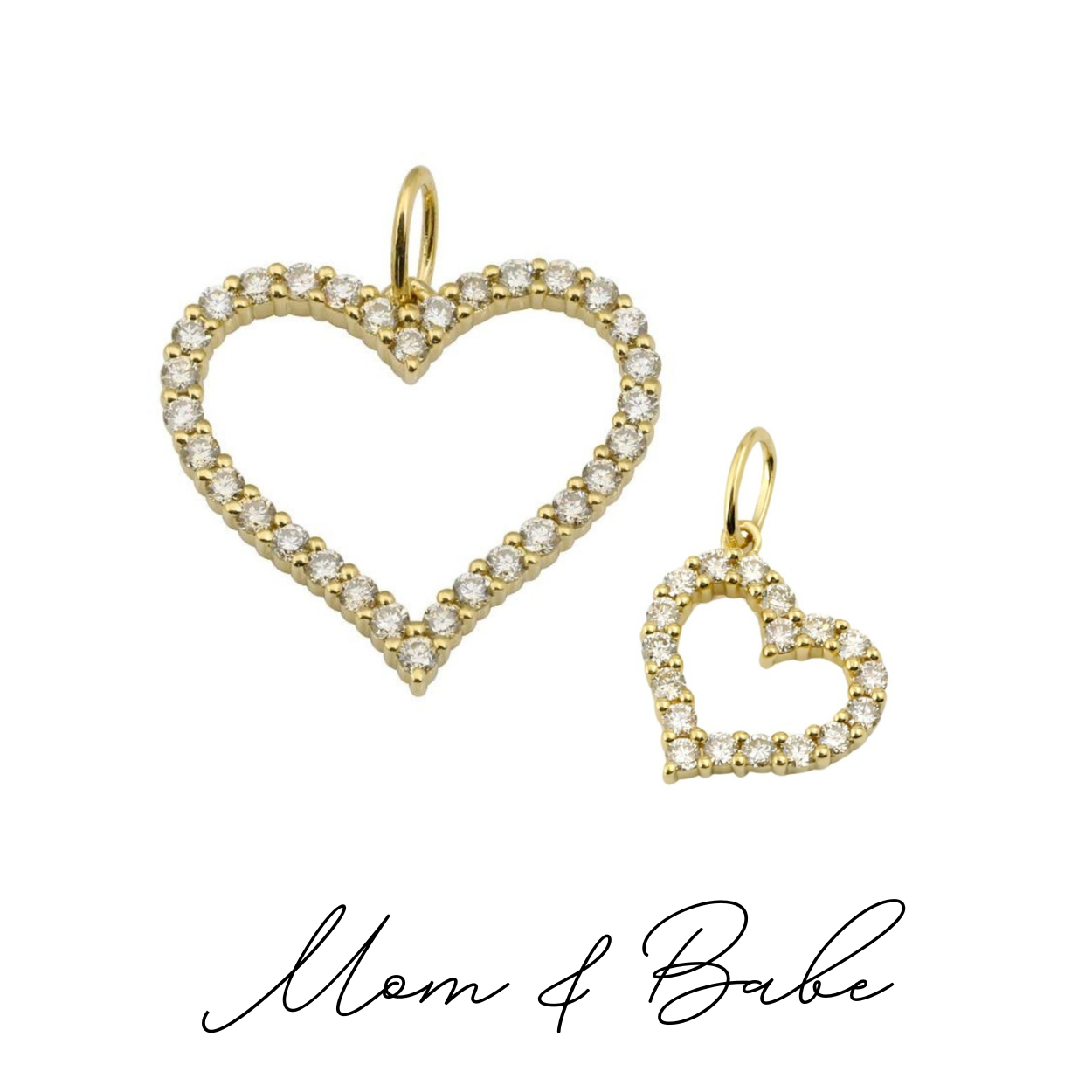 Mom & Babe Matching Diamond Heart Charm Set-Charms & Pendants-Mama Bijoux-[14kgold]-[diamonds]-[heirloom_quality]-MamaBijoux