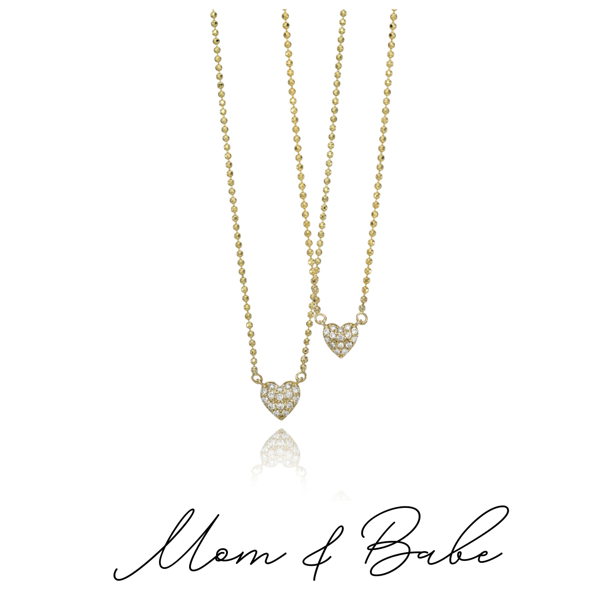 Mom & Babe Matching Diamond Heart Necklace Set-Necklaces-Mama Bijoux-[14kgold]-[diamonds]-[heirloom_quality]-MamaBijoux