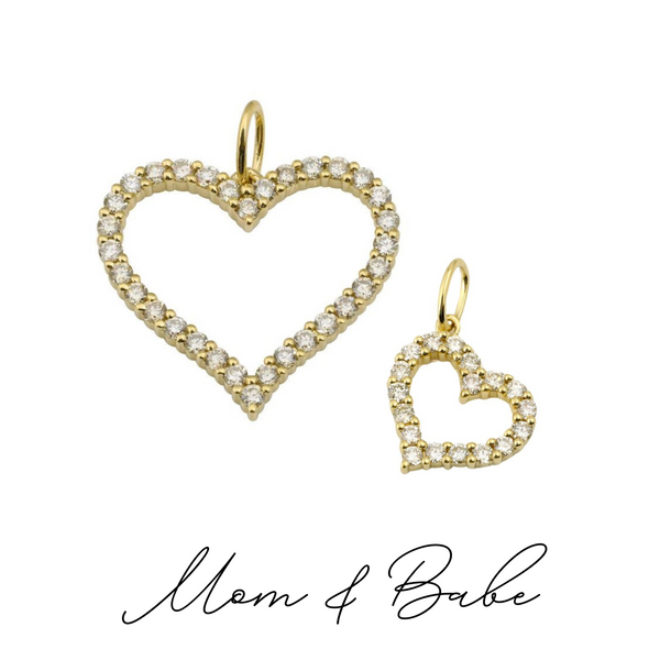 Mom & Babe Matching Diamond Heart Charm Set