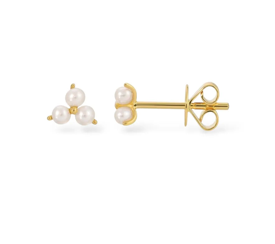 Mother of Pearl Trio Stud Earrings Mama Bijoux Fine Jewelry 14k Yellow Gold 