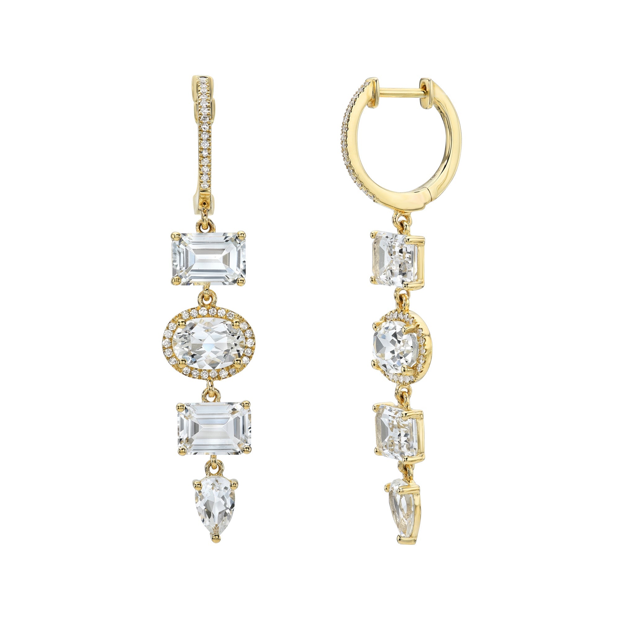 Multi Cut White Topaz & Diamond Pavé Drop Huggies-Earrings-Mama Bijoux-[14kgold]-[diamonds]-[heirloom_quality]-MamaBijoux