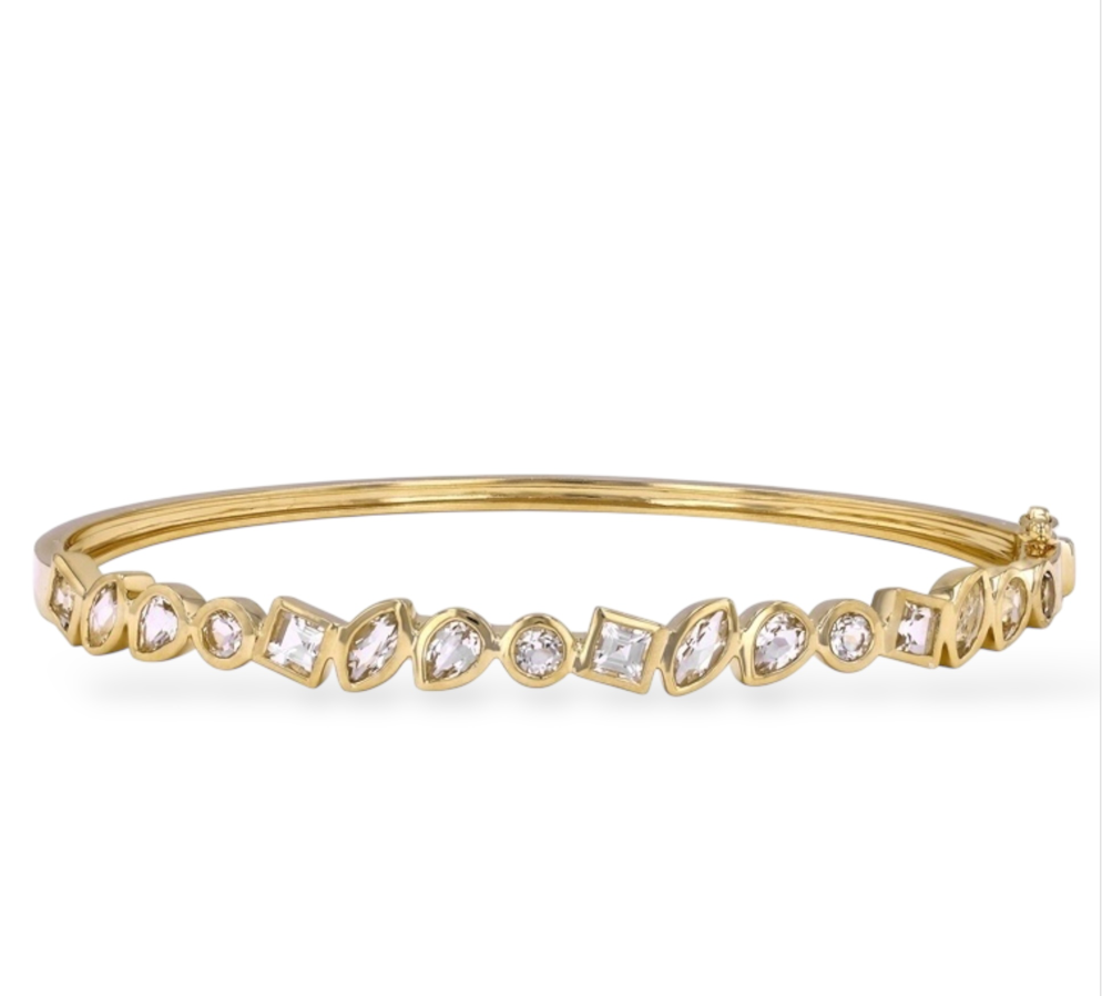 Bangle with Multi-Cut White Topaz. Mama Bijoux Fine Jewelry 14k Yellow Gold 