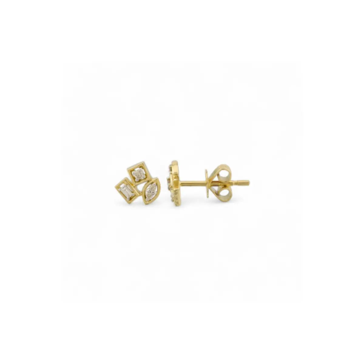 Multi Shape Diamond Studs Mama Bijoux Fine Jewelry 14k yellow gold natural diamonds 