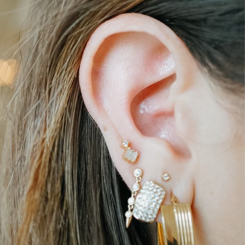 Triple Baguette Diamond Stud Earrings