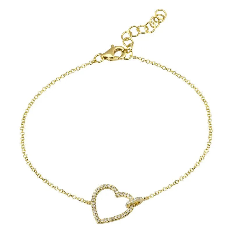 Open Heart Charm Bracelet-Bracelets-Mama Bijoux-[14kgold]-[diamonds]-[heirloom_quality]-MamaBijoux