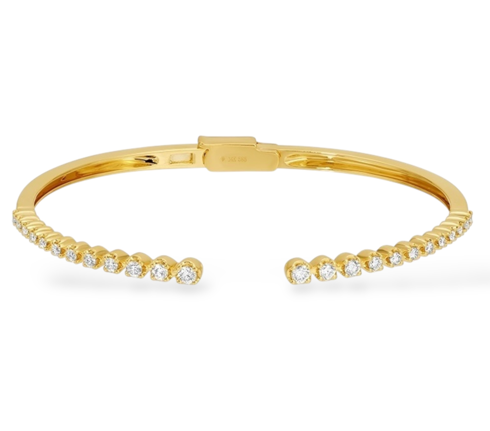 Open bangle with crown set diamonds Mama Bijoux Fine Jewelry 14k Yellow Gold 