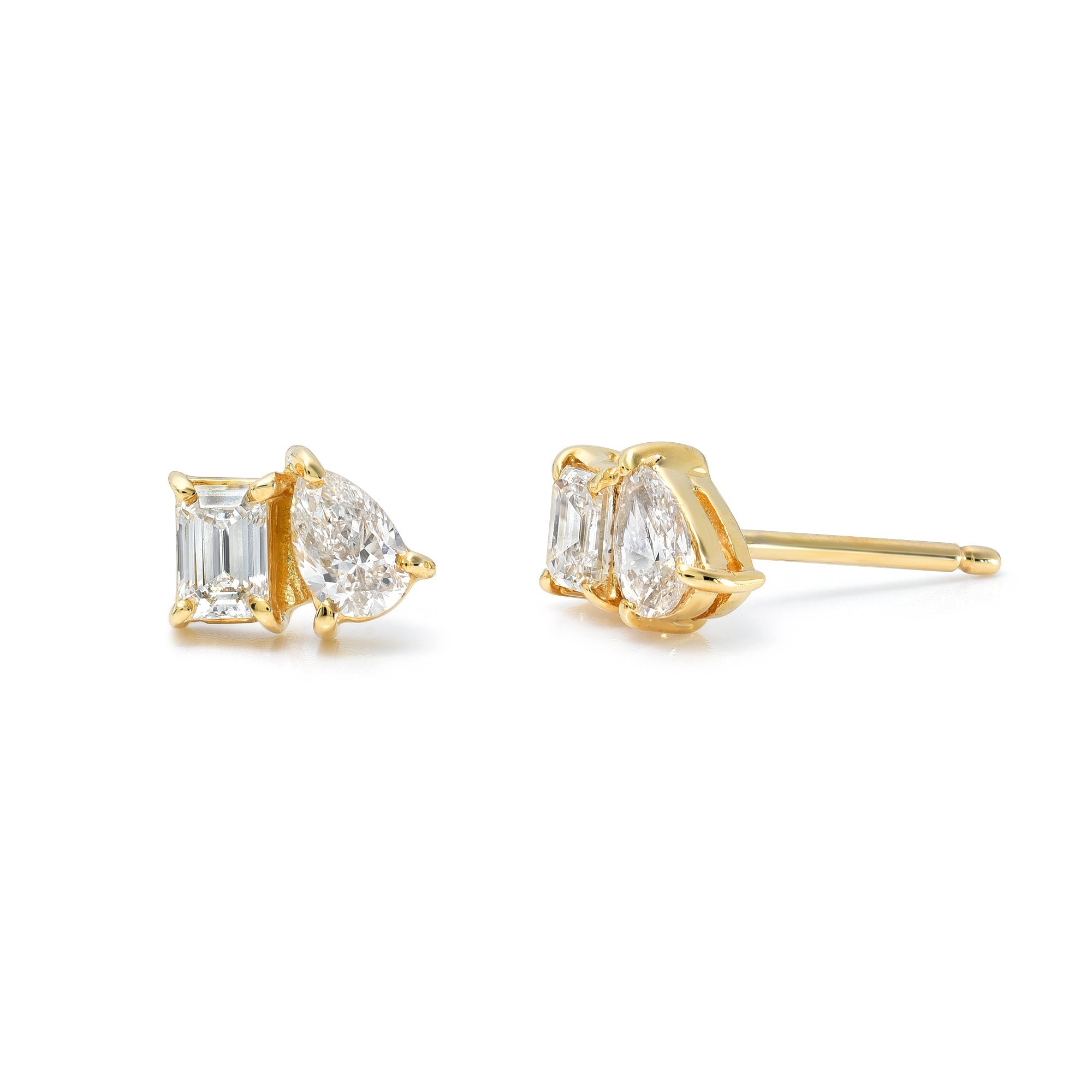 Pear & Emerald Cut Diamond Stud Earrings-Earrings-Mama Bijoux-[14kgold]-[diamonds]-[heirloom_quality]-MamaBijoux