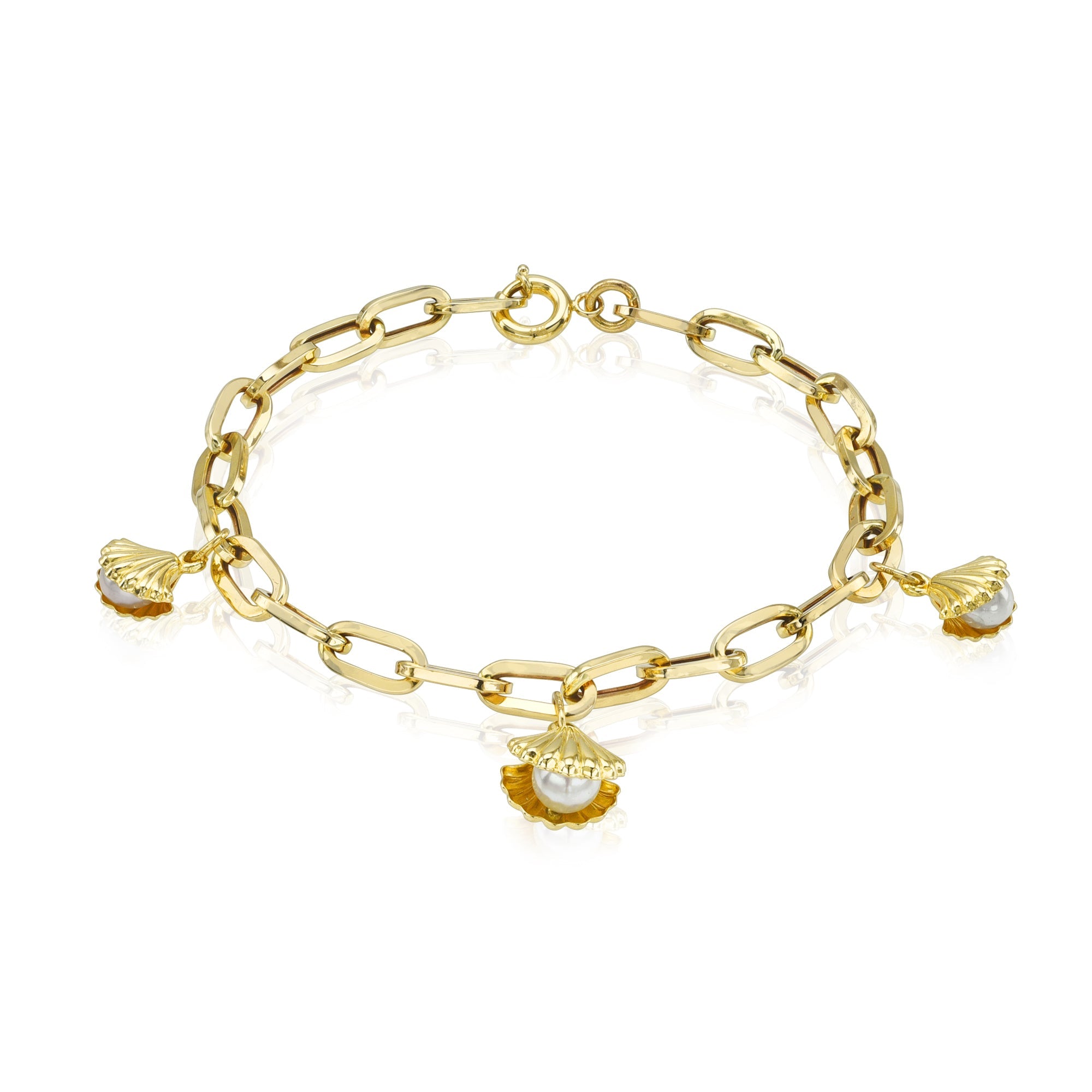 Pearl Open Shell Charm Bracelet-Bracelets-Mama Bijoux-[14kgold]-[diamonds]-[heirloom_quality]-MamaBijoux