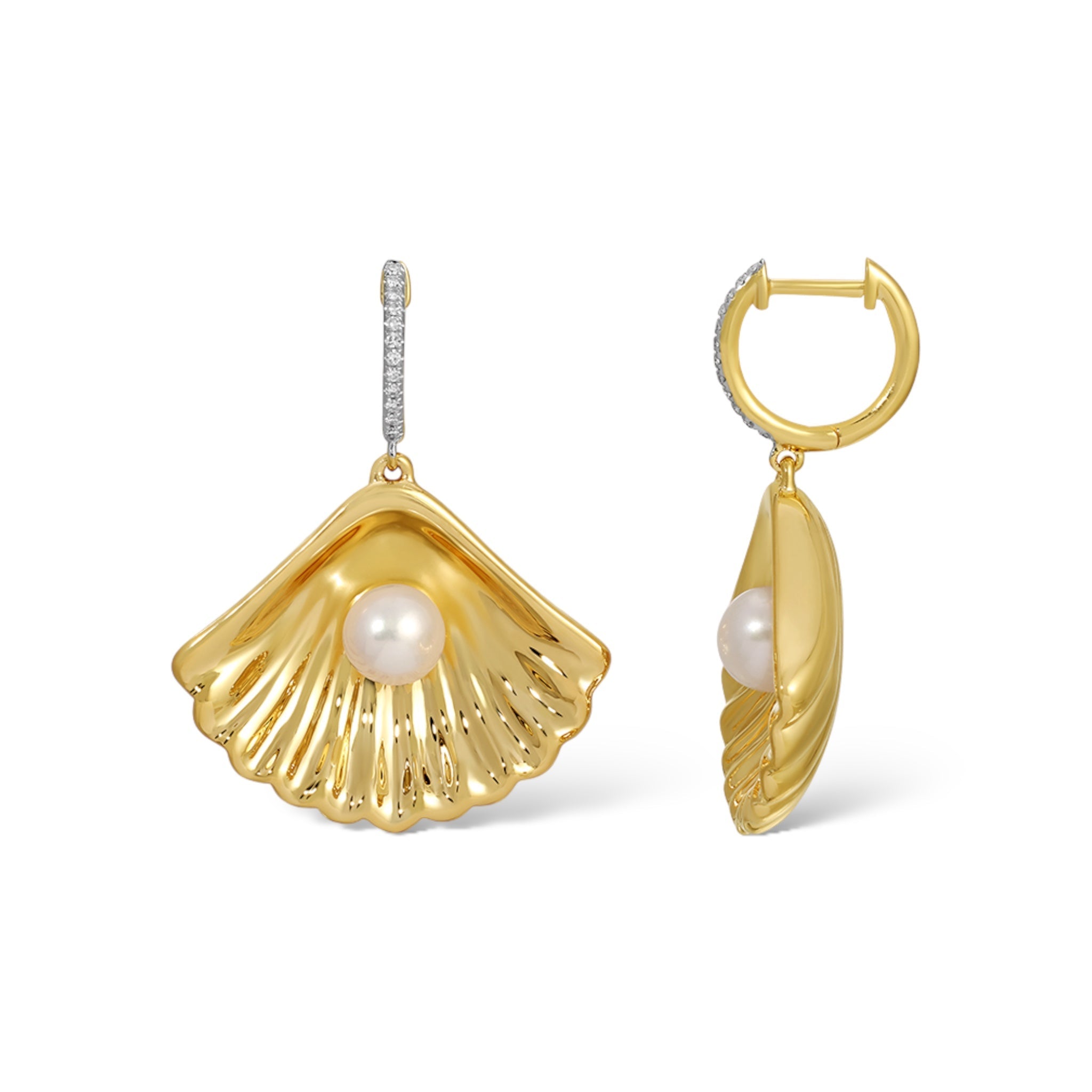 Pearl Open Shell Earrings-Earrings-Mama Bijoux-[14kgold]-[diamonds]-[heirloom_quality]-MamaBijoux