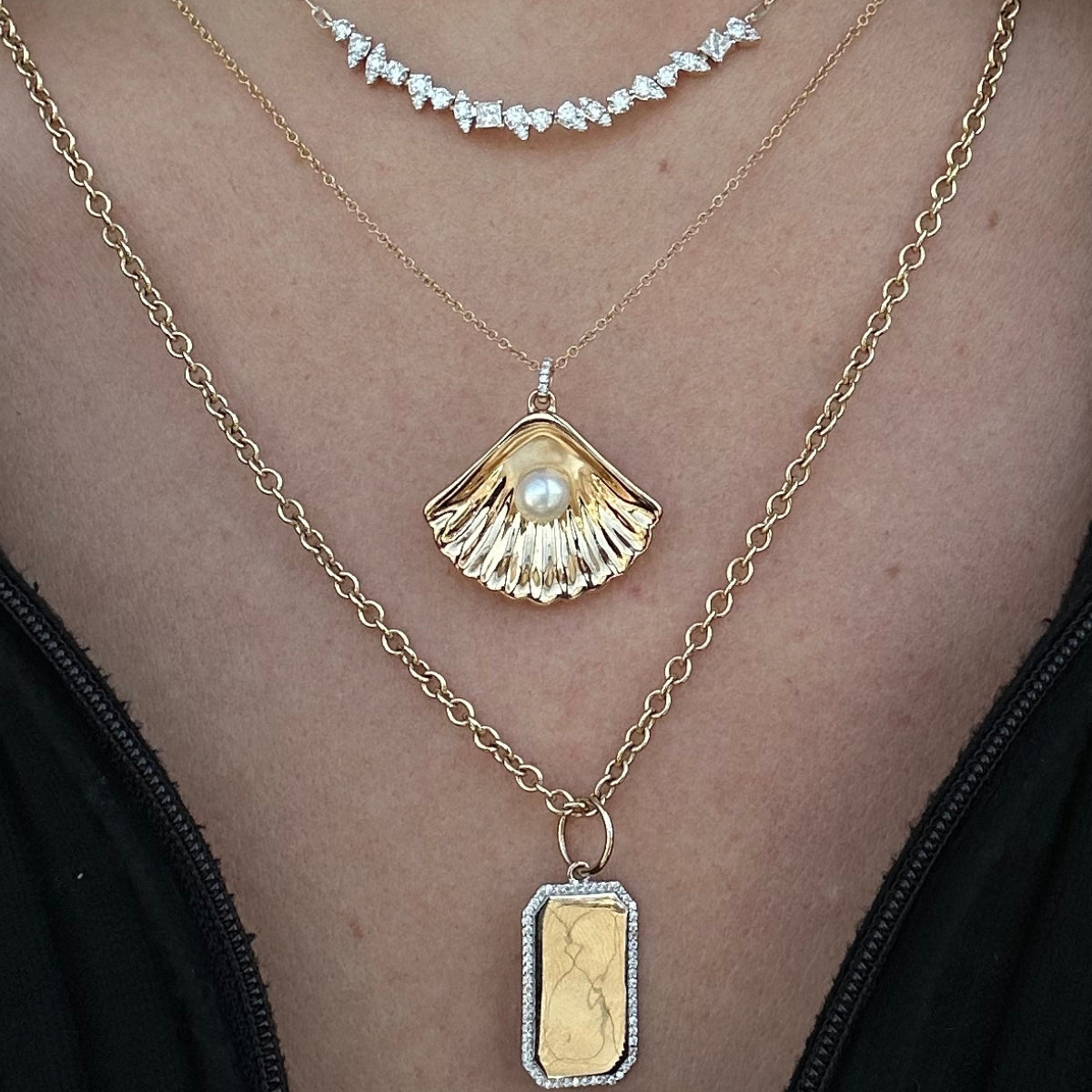 Pearl Open Shell Necklace-Necklaces-Mama Bijoux-[14kgold]-[diamonds]-[heirloom_quality]-MamaBijoux