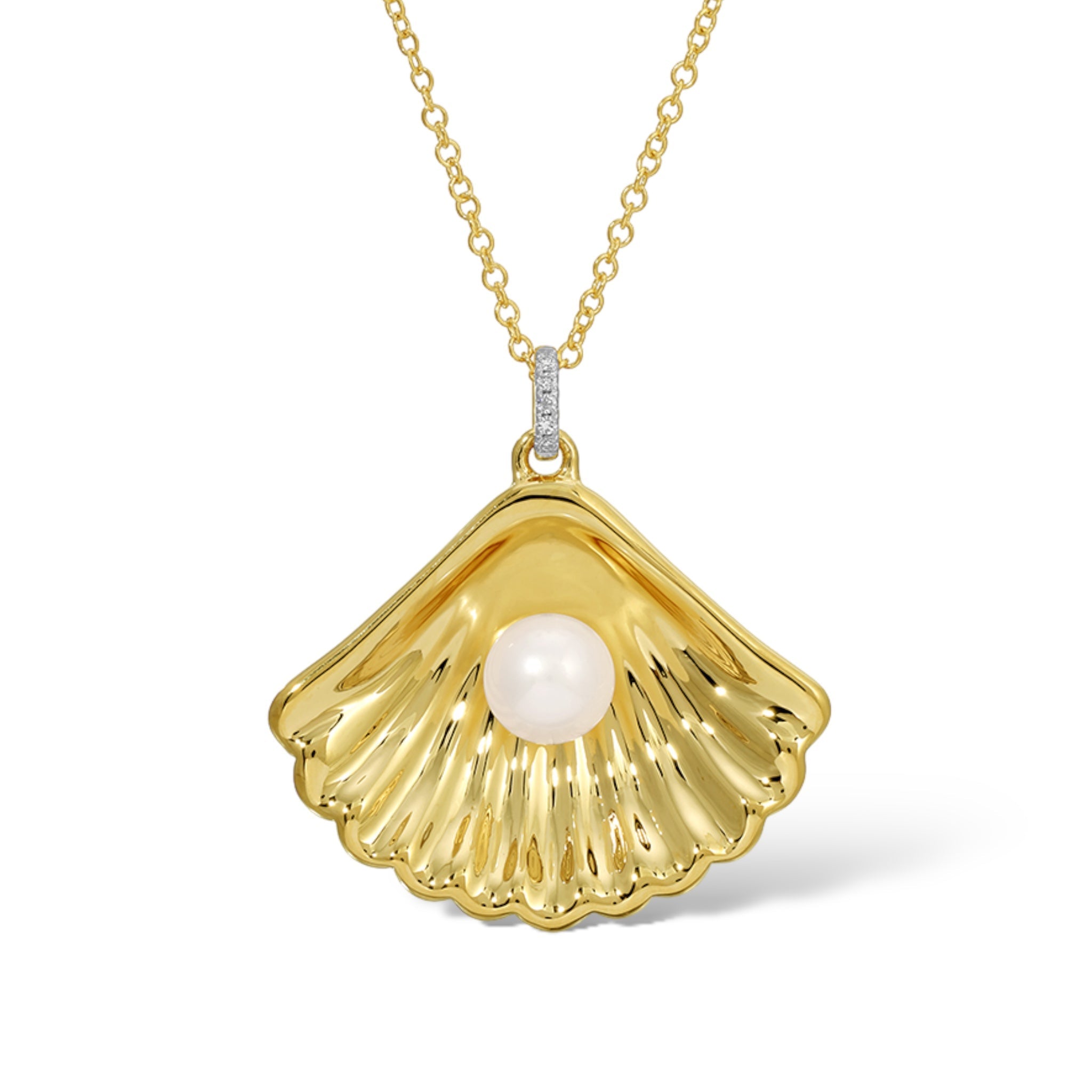 Pearl Open Shell Necklace-Necklaces-Mama Bijoux-[14kgold]-[diamonds]-[heirloom_quality]-MamaBijoux