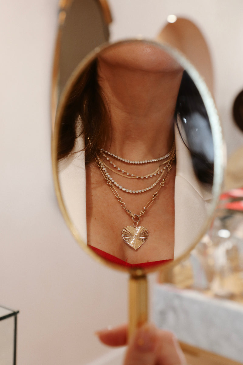 Diamond Half Tennis Necklace With Baguette Center – Amor Fine Jewelry