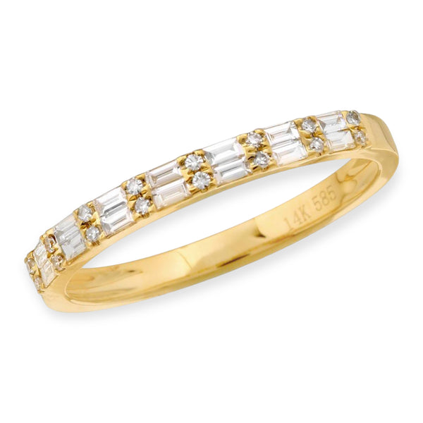 Alternating Double Baguettes & Round Diamond Ring