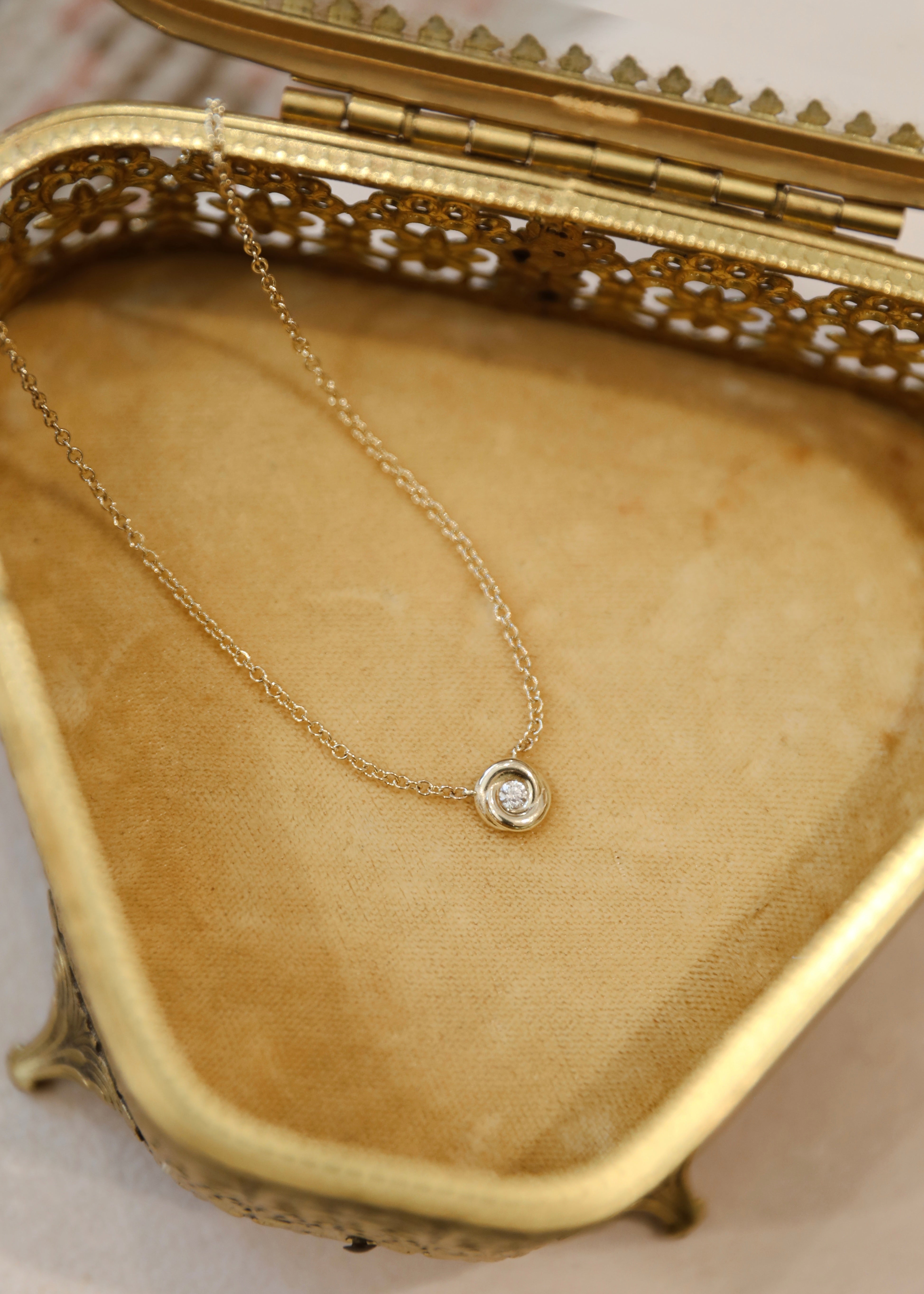 Pillowy Rose Setting Diamond Necklace-Necklaces-Mama Bijoux-[14kgold]-[diamonds]-[heirloom_quality]-MamaBijoux