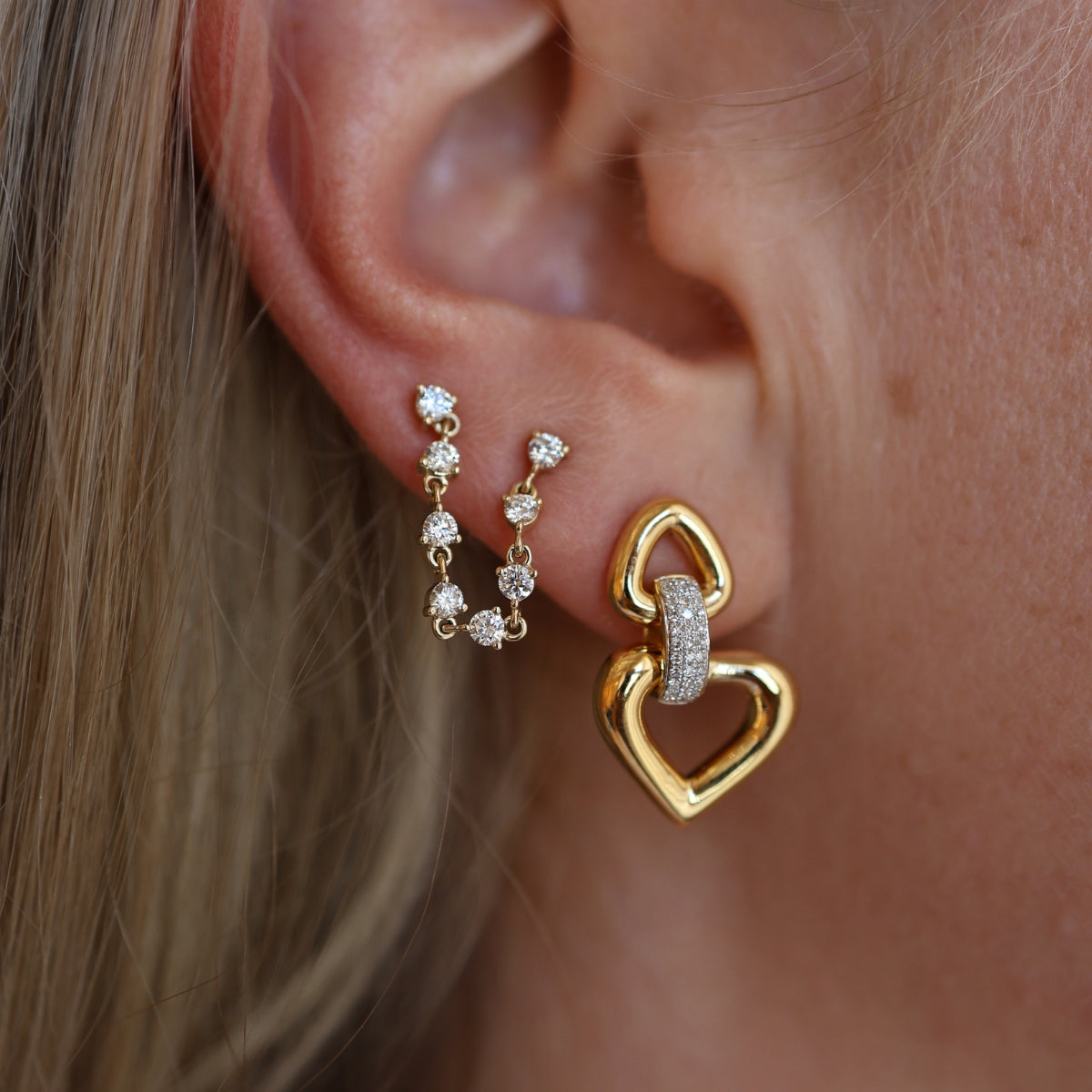 Puffy Heart Drop Studs-Earrings-Mama Bijoux-[14kgold]-[diamonds]-[heirloom_quality]-MamaBijoux