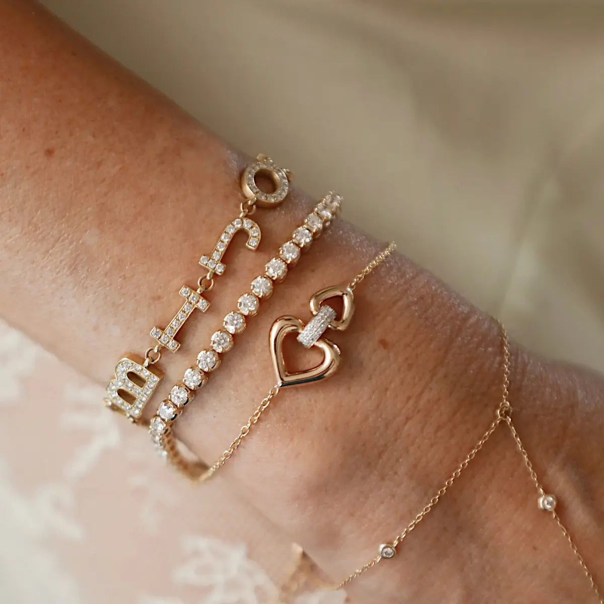 Puffy Heart Link Bracelet Mama Bijoux Fine Jewelry 14k yellow gold natural diamonds 