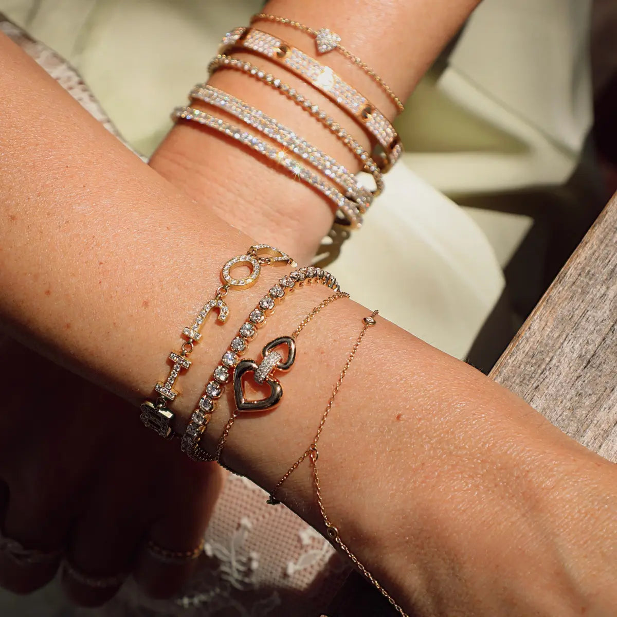 Puffy Heart Link Bracelet Mama Bijoux Fine Jewelry 14k yellow gold natural diamonds 