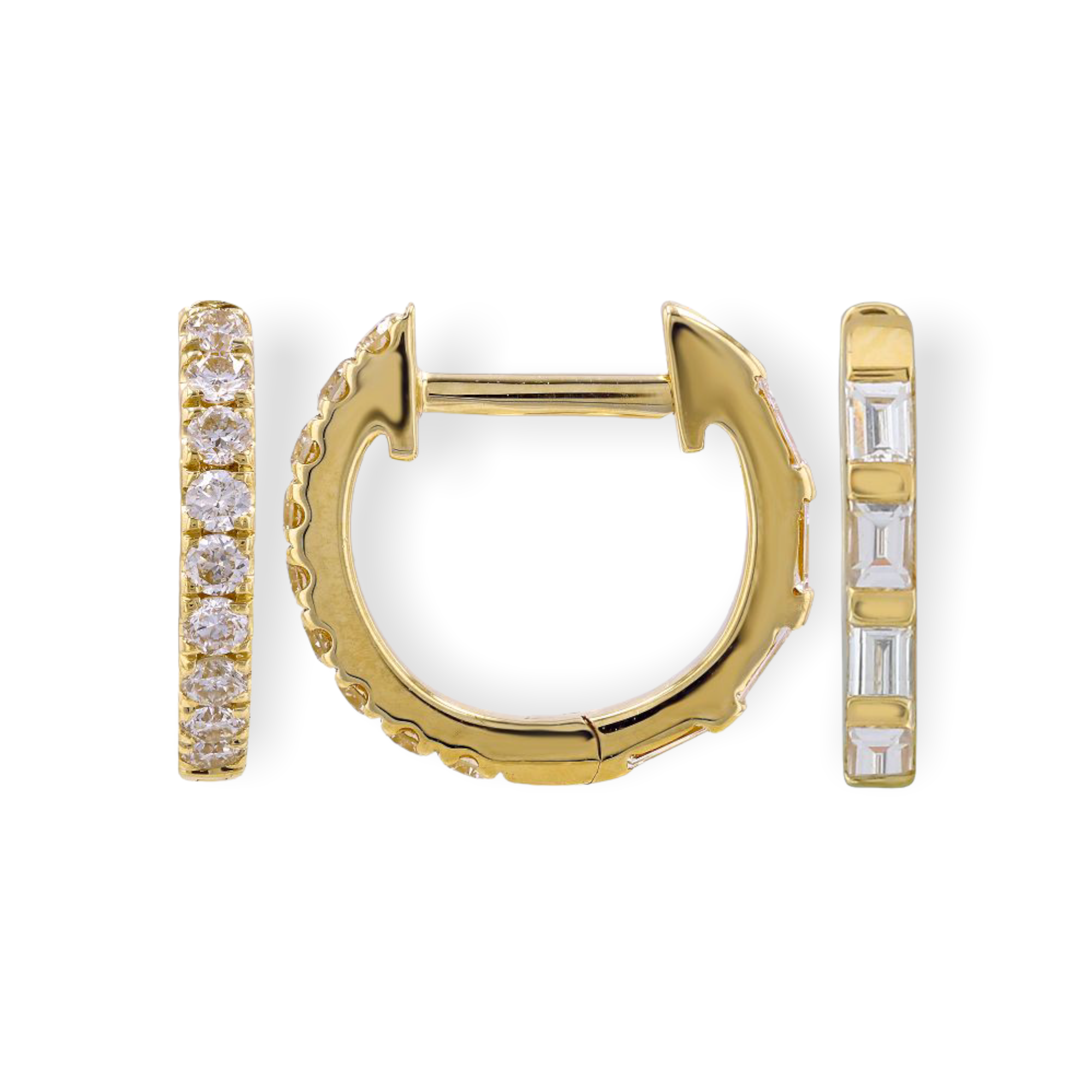 Reversible Baguette & Round Diamond Classic Huggies-Mama Bijoux-[14kgold]-[diamonds]-[heirloom_quality]-MamaBijoux