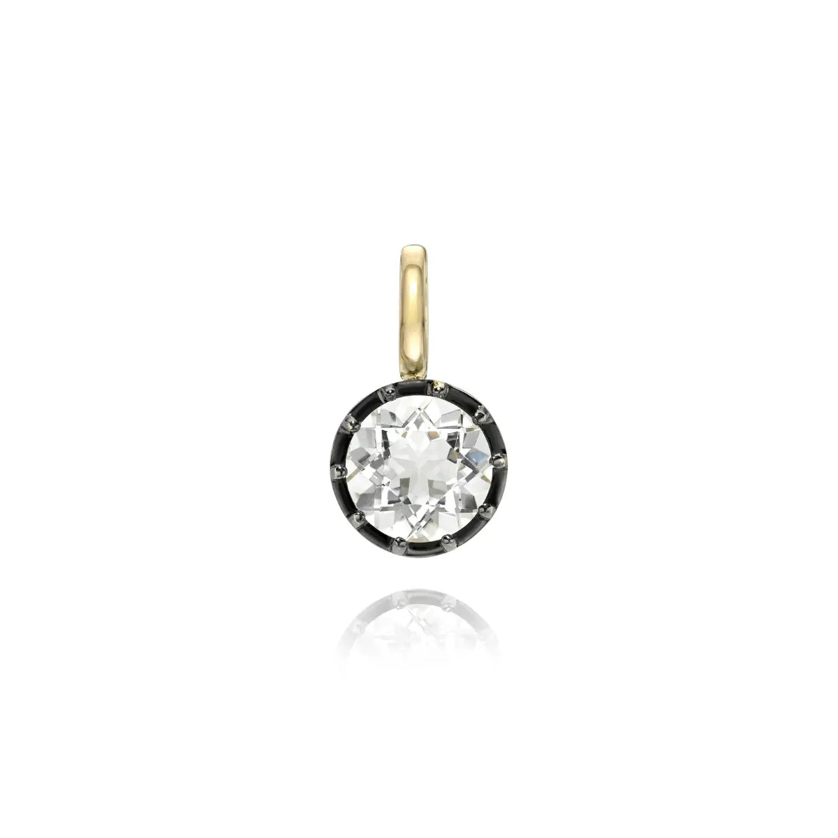 Round White Topaz & Black Rhodium Charm Mama Bijoux Fine Jewelry 14k yellow gold natural white topaz