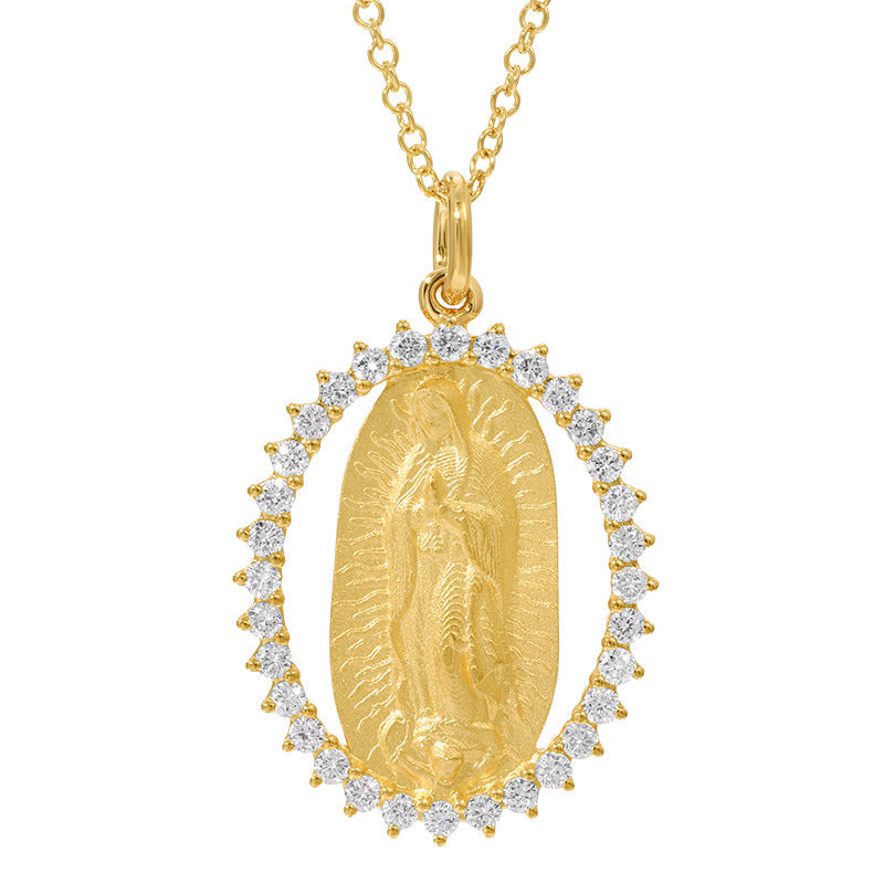 Saint Mary Diamond Rimmed Necklace-Necklaces-Mama Bijoux-[14kgold]-[diamonds]-[heirloom_quality]-MamaBijoux