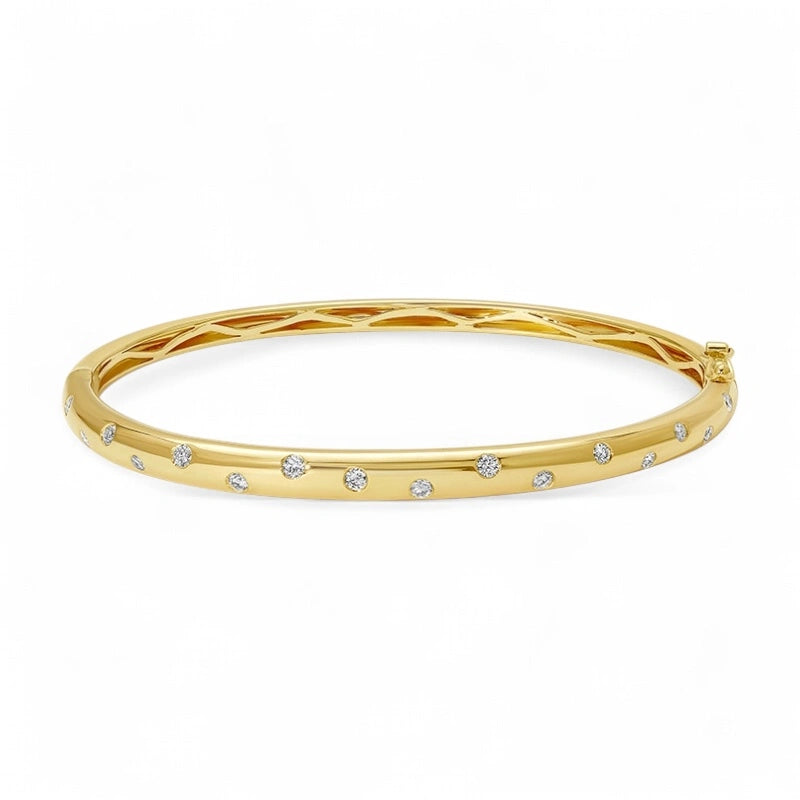 Bangle with inlaid scattered diamonds 14k Yellow Gold Mama Bijoux Fine Jewelry