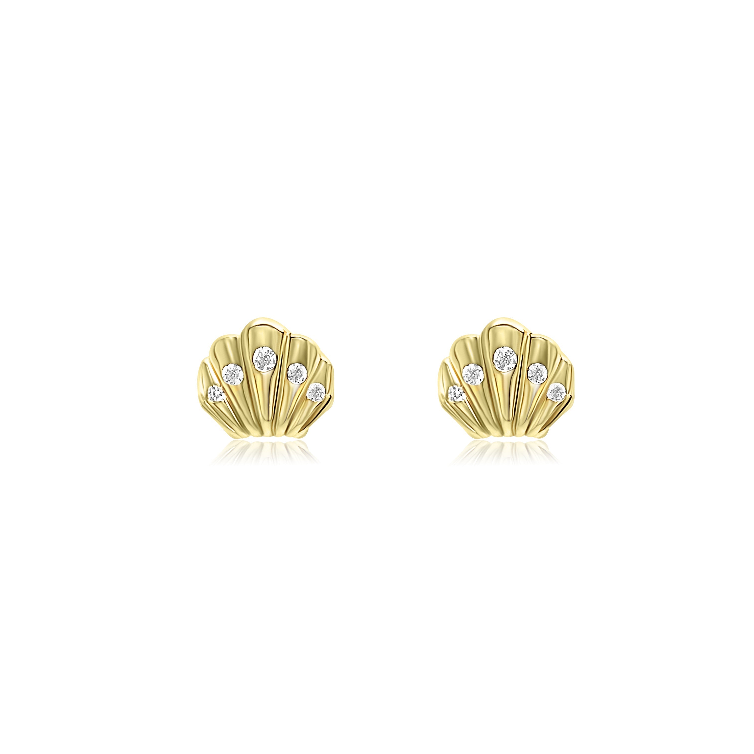 Seashell Stud Earrings-Earrings-Mama Bijoux-[14kgold]-[diamonds]-[heirloom_quality]-MamaBijoux