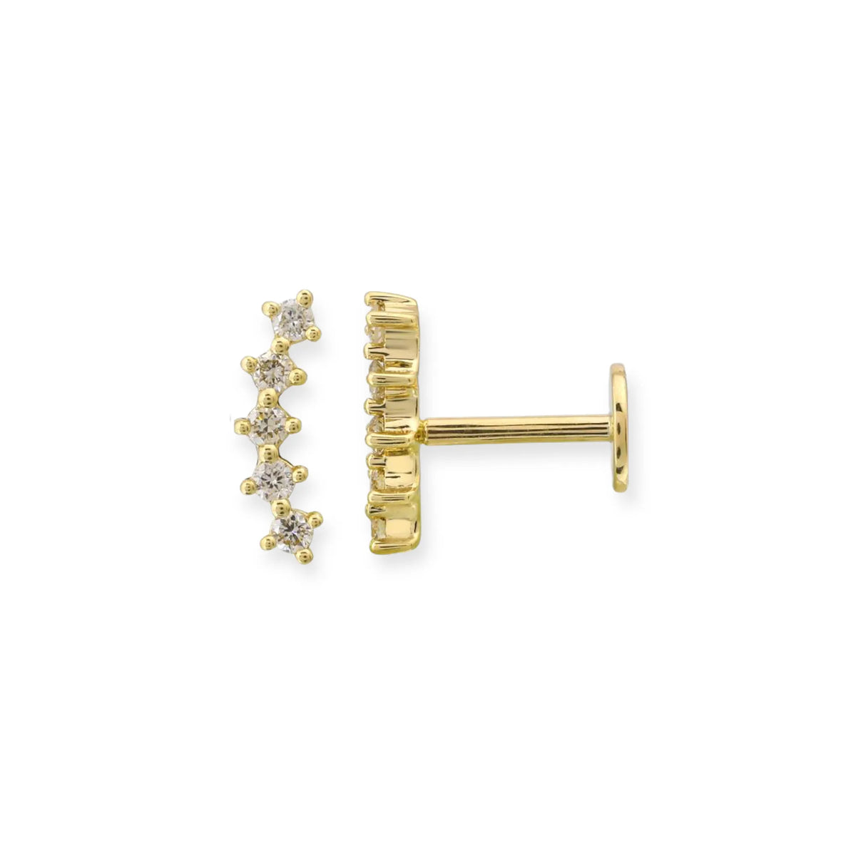 Shared Prong Diamond Crawler Studs (Flat Back)-Earrings-Mama Bijoux